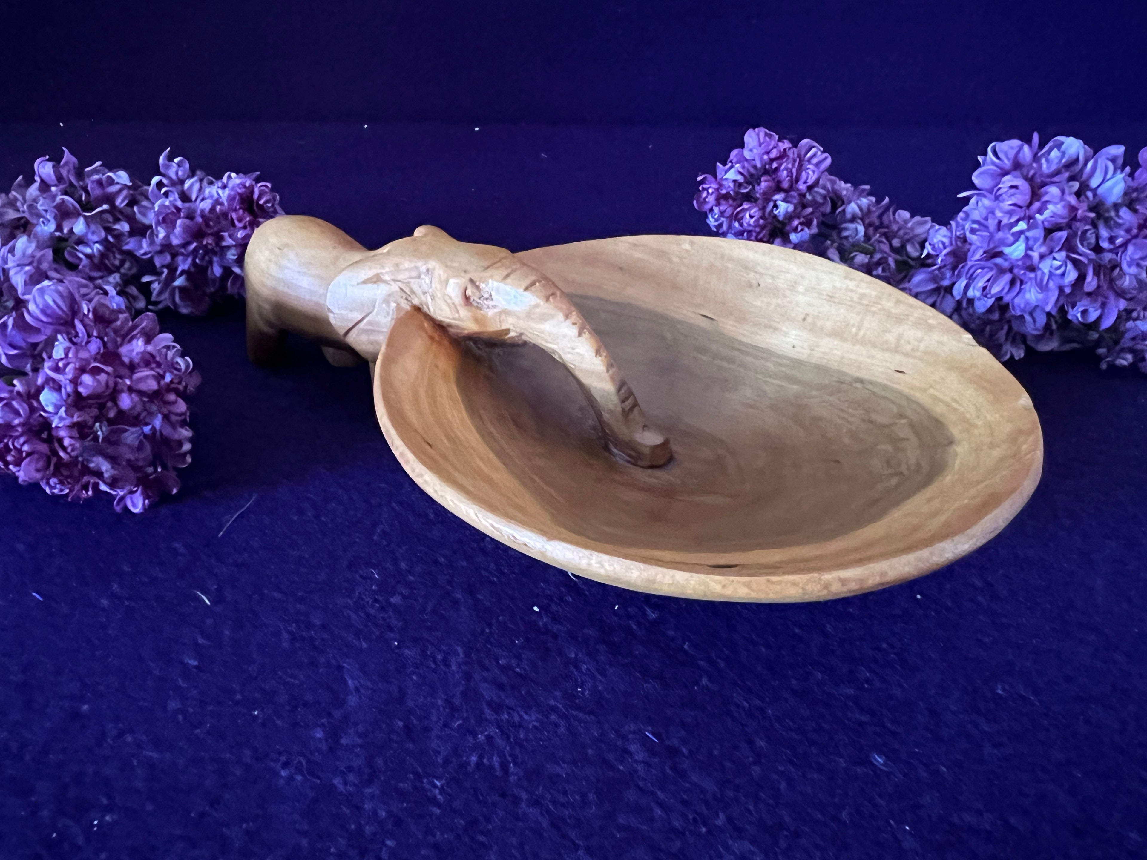 Vintage Hand-Carved Monkey Pod Elephant Trinket Dish