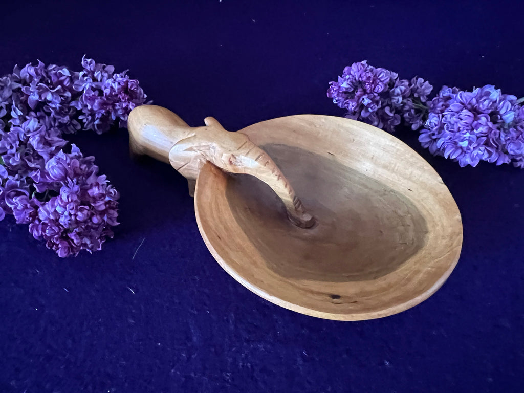 Vintage Hand-Carved Monkey Pod Elephant Trinket Dish