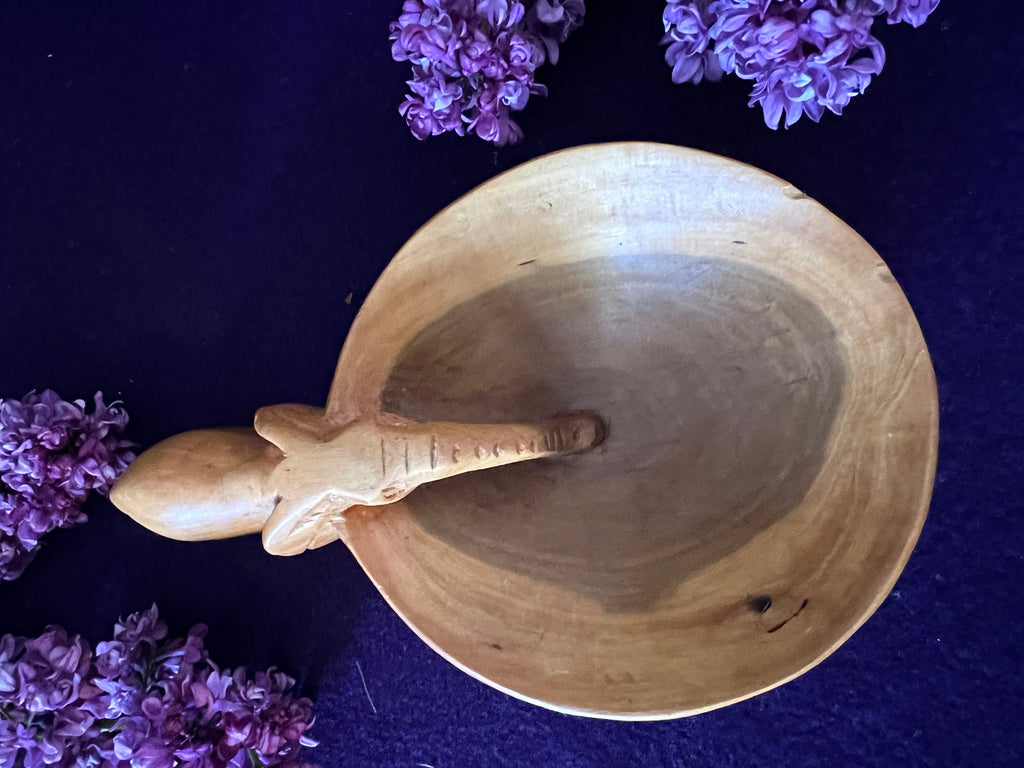 Vintage Hand-Carved Monkey Pod Elephant Trinket Dish