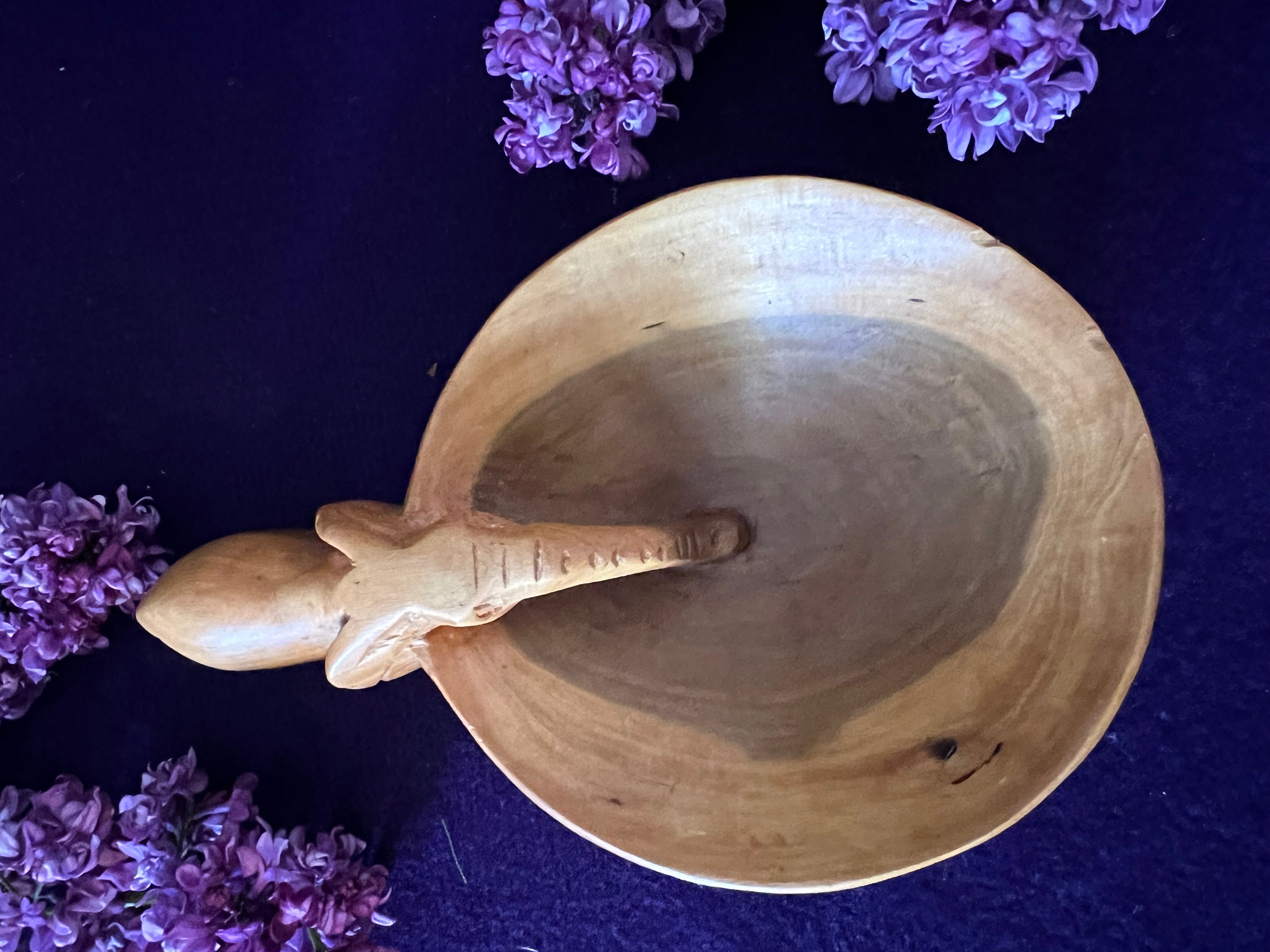 Vintage Hand-Carved Monkey Pod Elephant Trinket Dish