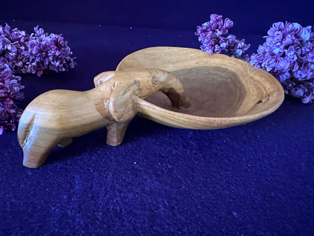 Vintage Hand-Carved Monkey Pod Elephant Trinket Dish