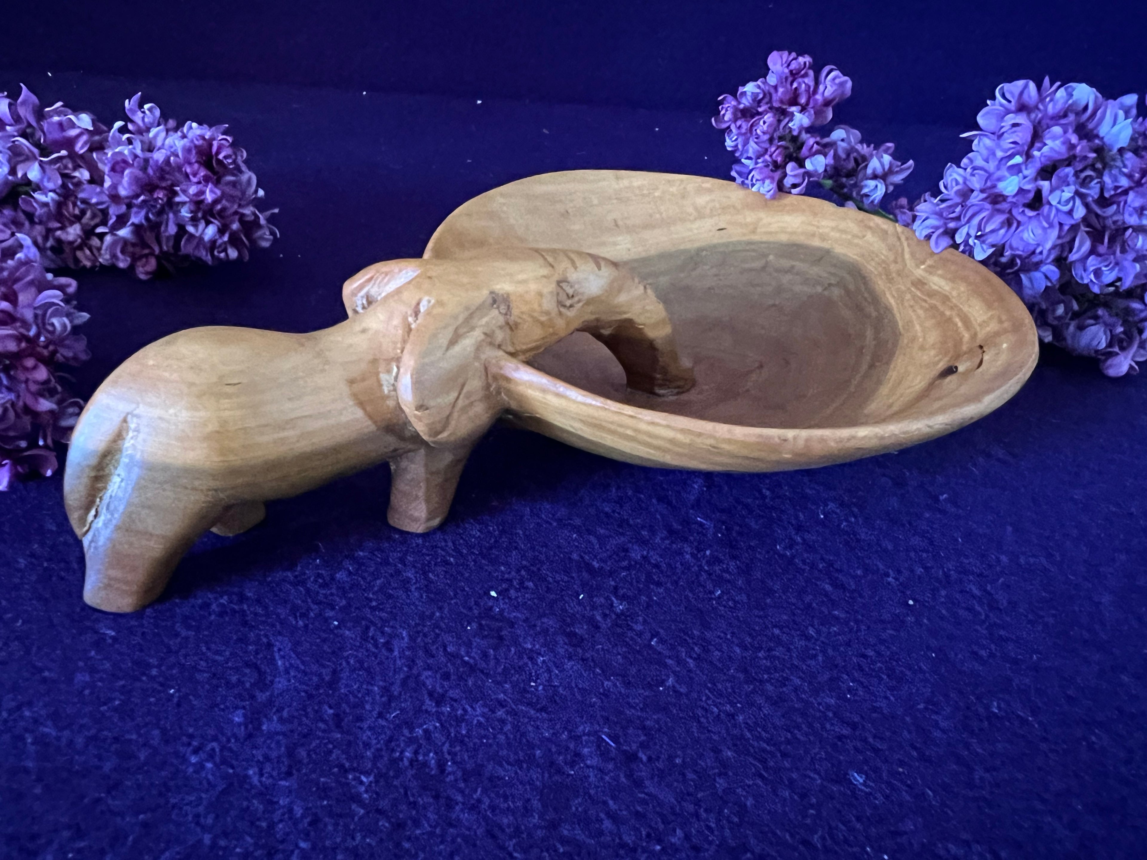 Vintage Hand-Carved Monkey Pod Elephant Trinket Dish