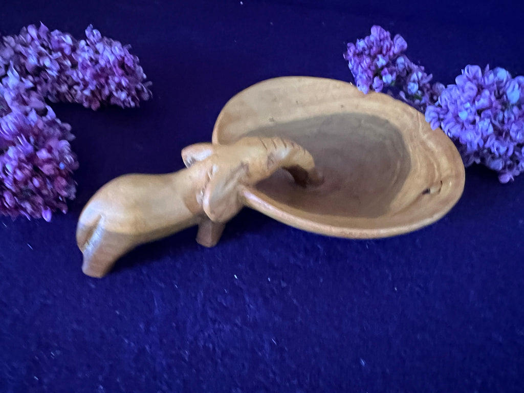 Vintage Hand-Carved Monkey Pod Elephant Trinket Dish