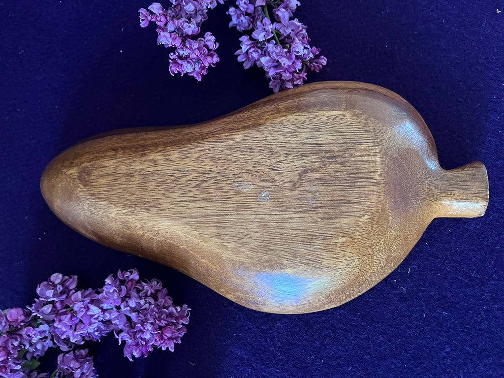 Vintage Carved Monkey Pod Wood Divided Leaf Dish