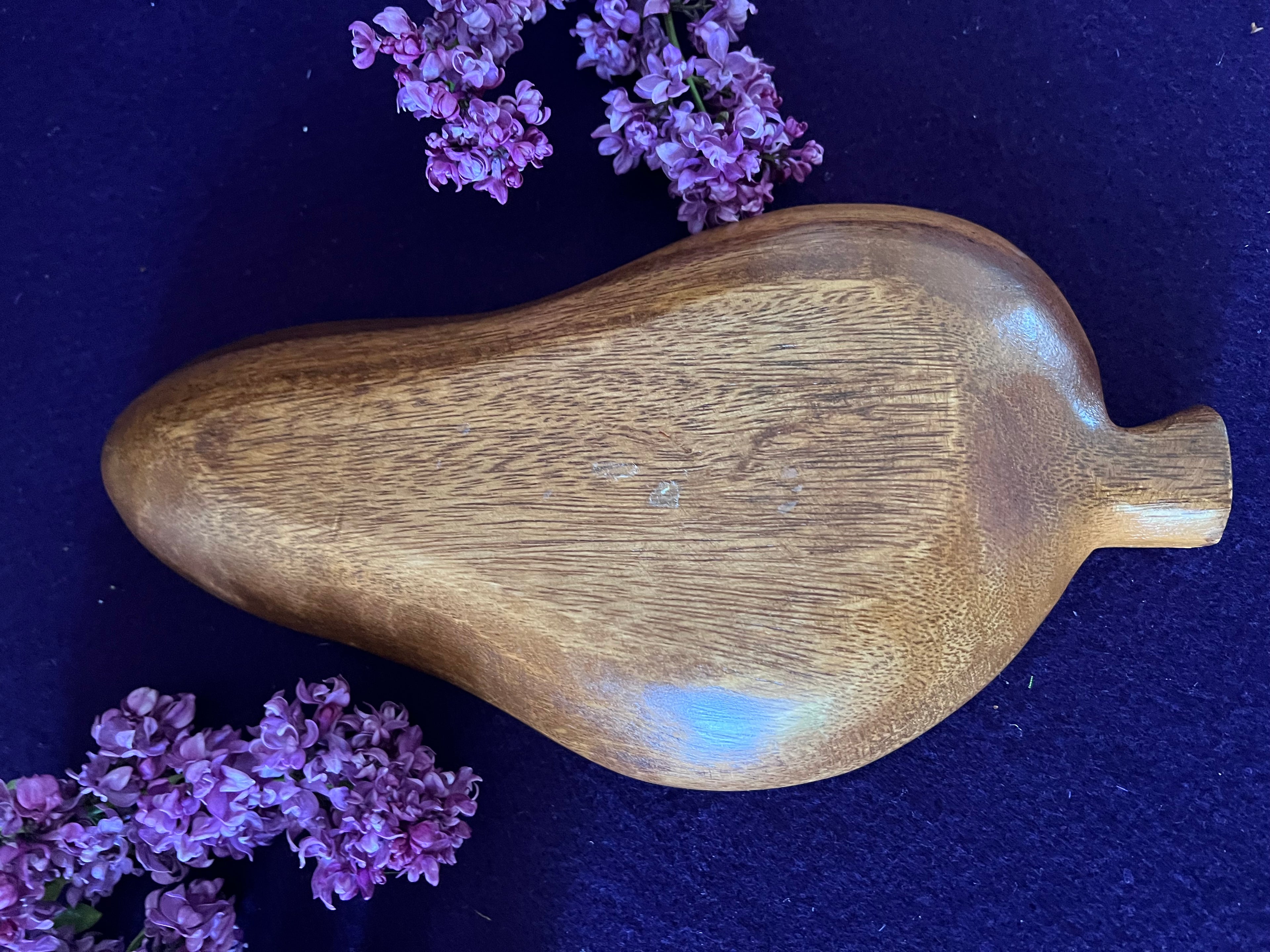 Vintage Carved Monkey Pod Wood Divided Leaf Dish