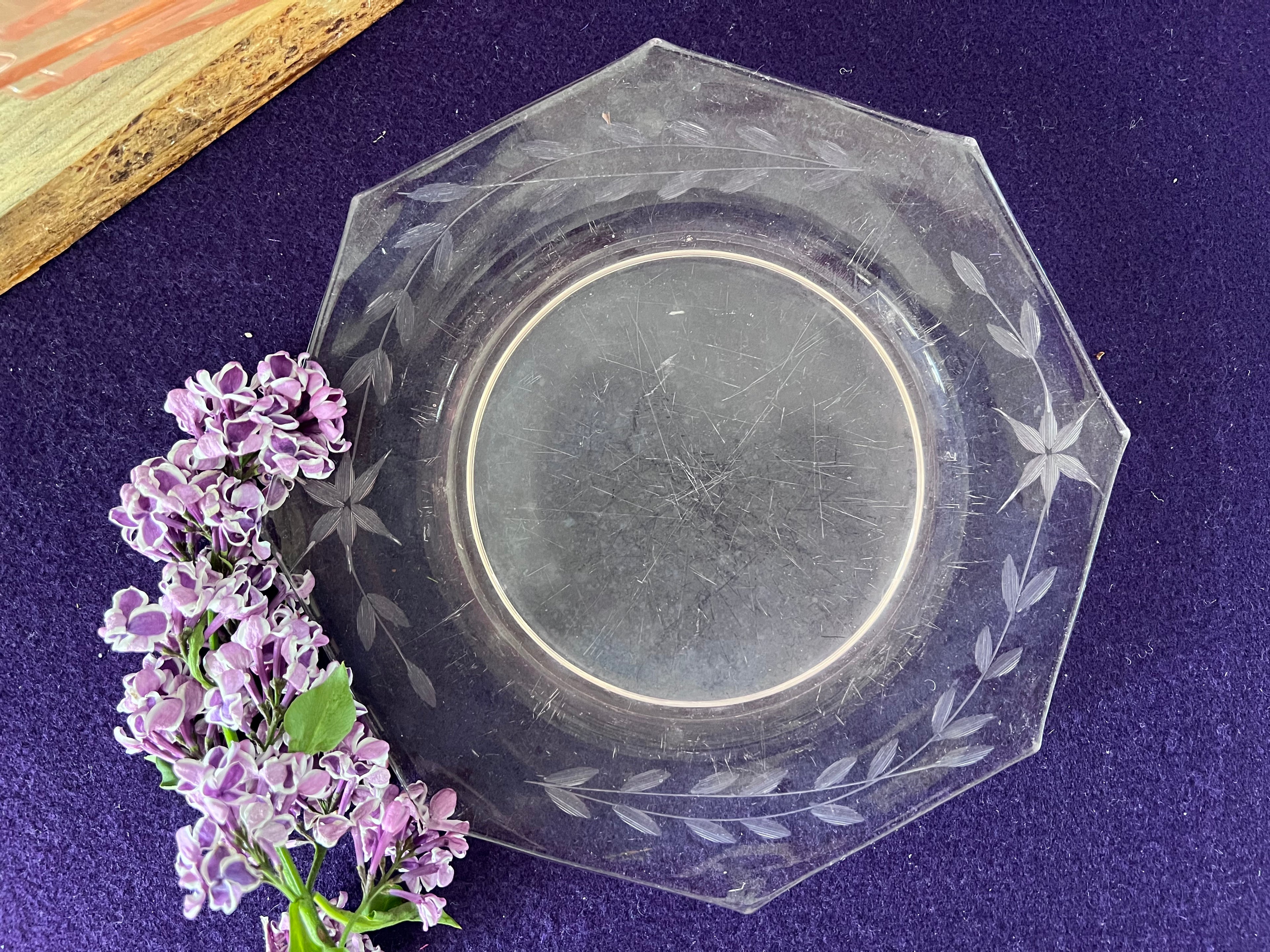 Vintage Pink Depression Glass Octagonal Plates – Laurel Leaf & Star Motif – Set of 6