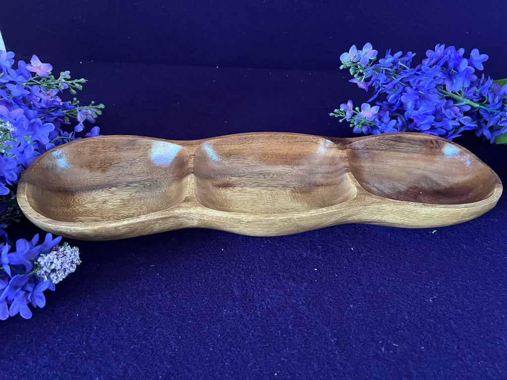 Vintage Mid-Century Modern Monkey Pod Wood 3-Divided Serving Dish