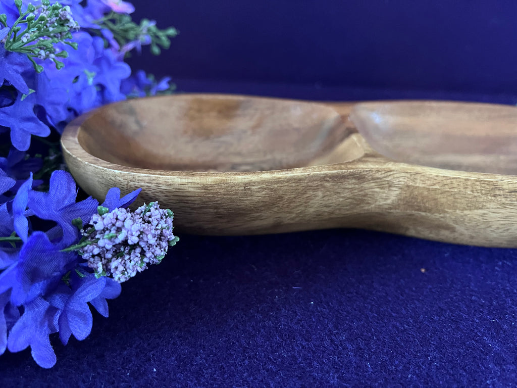 Vintage Mid-Century Modern Monkey Pod Wood 3-Divided Serving Dish