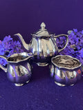 Vintage Royal Winton Platinum Lustre 3-Piece Tea Set - Teapot, Creamer, and Sugar Bowl - Made in England - Mid-Century Silver Lustreware