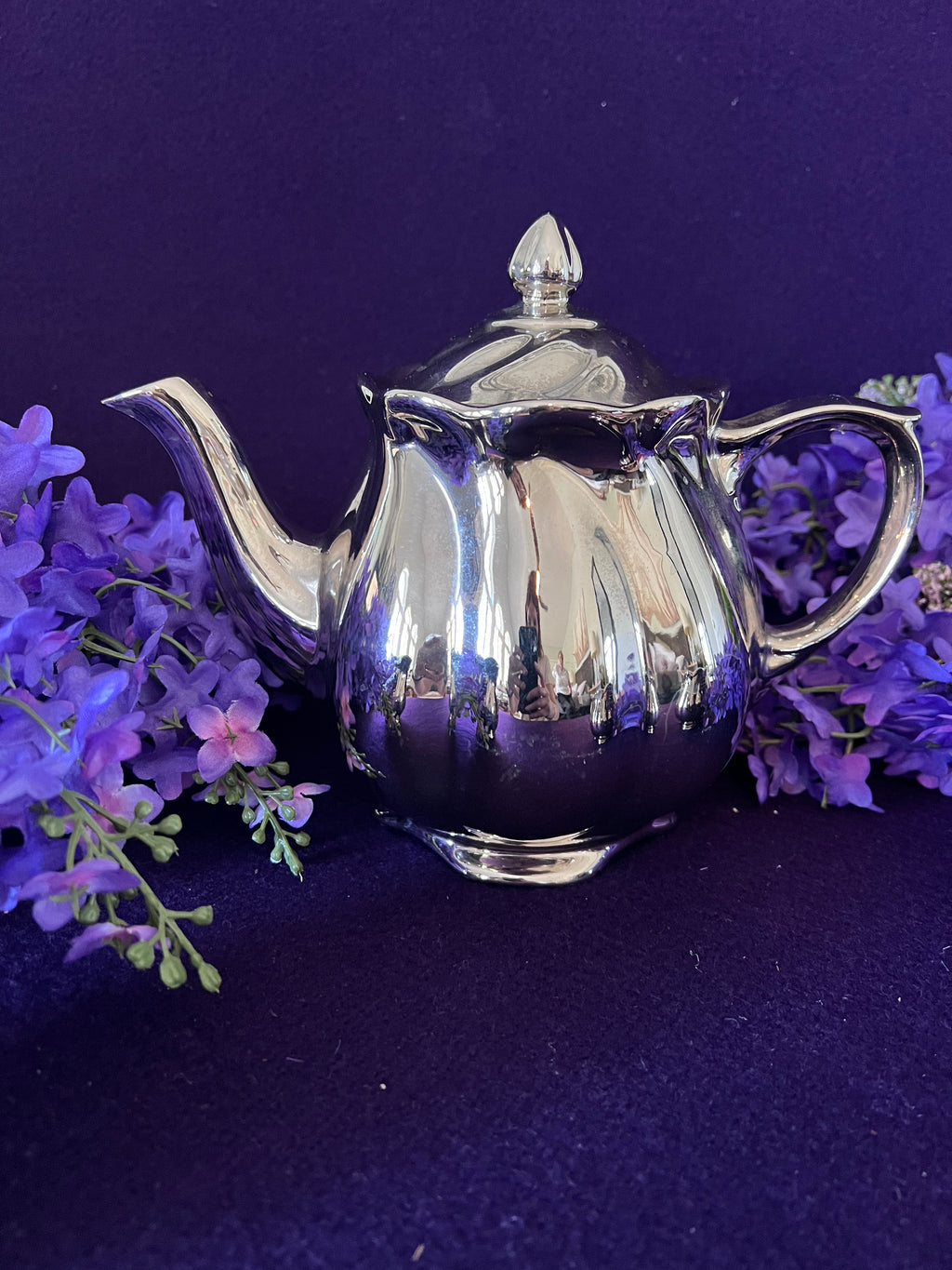 Vintage Royal Winton Platinum Lustre 3-Piece Tea Set - Teapot, Creamer, and Sugar Bowl - Made in England - Mid-Century Silver Lustreware