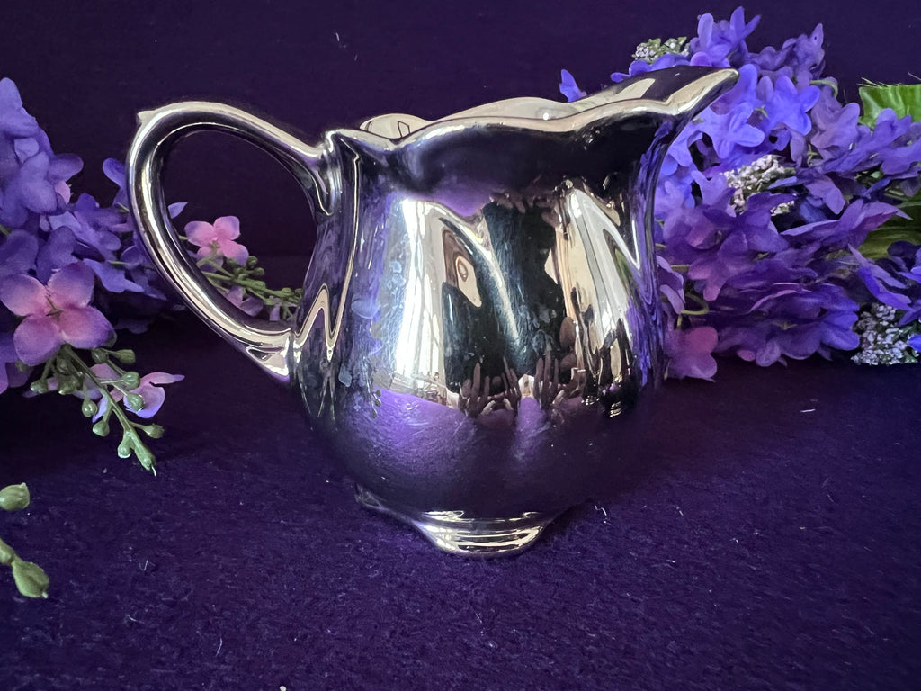 Vintage Royal Winton Platinum Lustre 3-Piece Tea Set - Teapot, Creamer, and Sugar Bowl - Made in England - Mid-Century Silver Lustreware