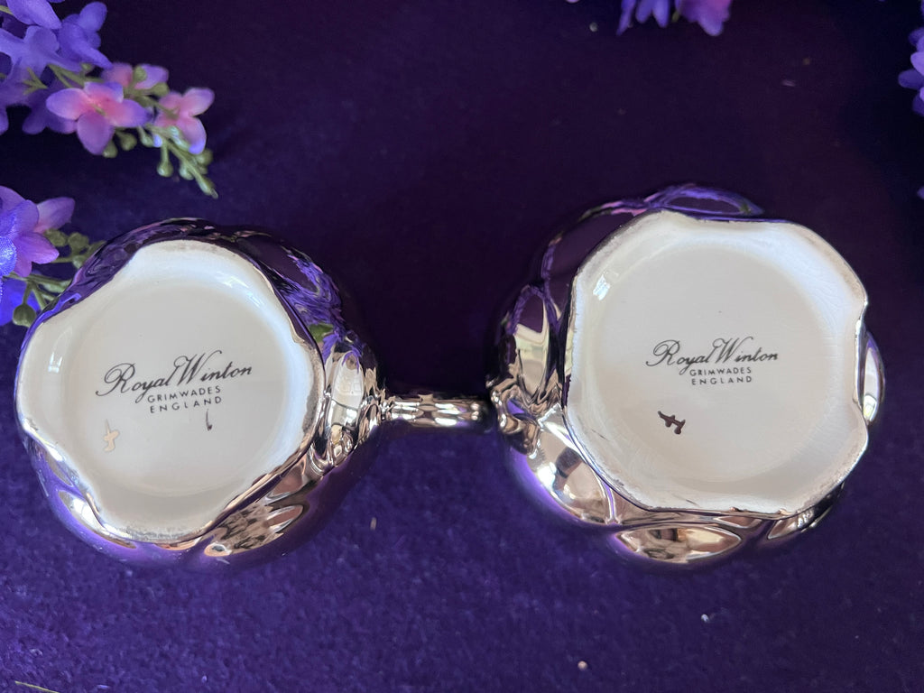Vintage Royal Winton Platinum Lustre 3-Piece Tea Set - Teapot, Creamer, and Sugar Bowl - Made in England - Mid-Century Silver Lustreware