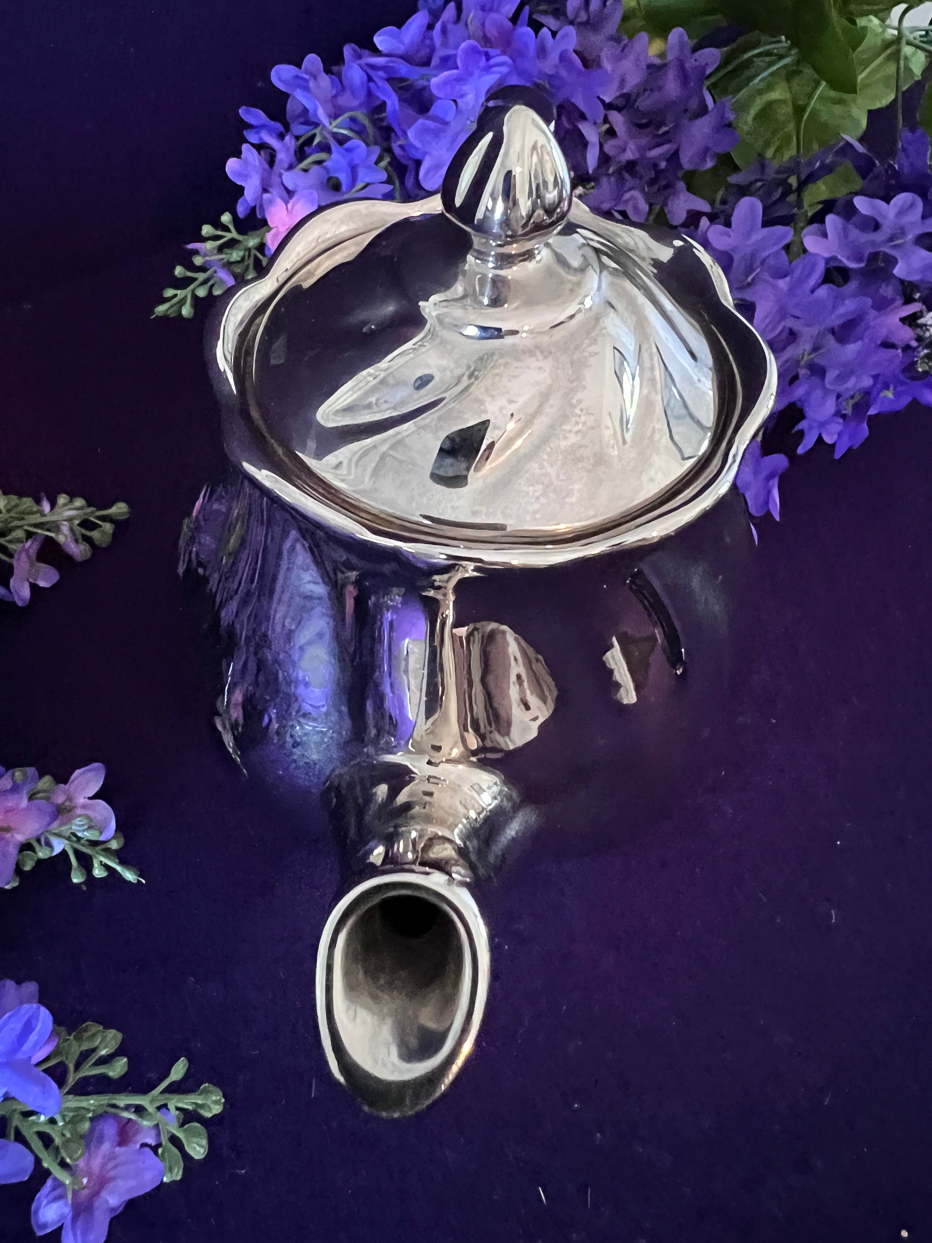 Vintage Royal Winton Platinum Lustre 3-Piece Tea Set - Teapot, Creamer, and Sugar Bowl - Made in England - Mid-Century Silver Lustreware