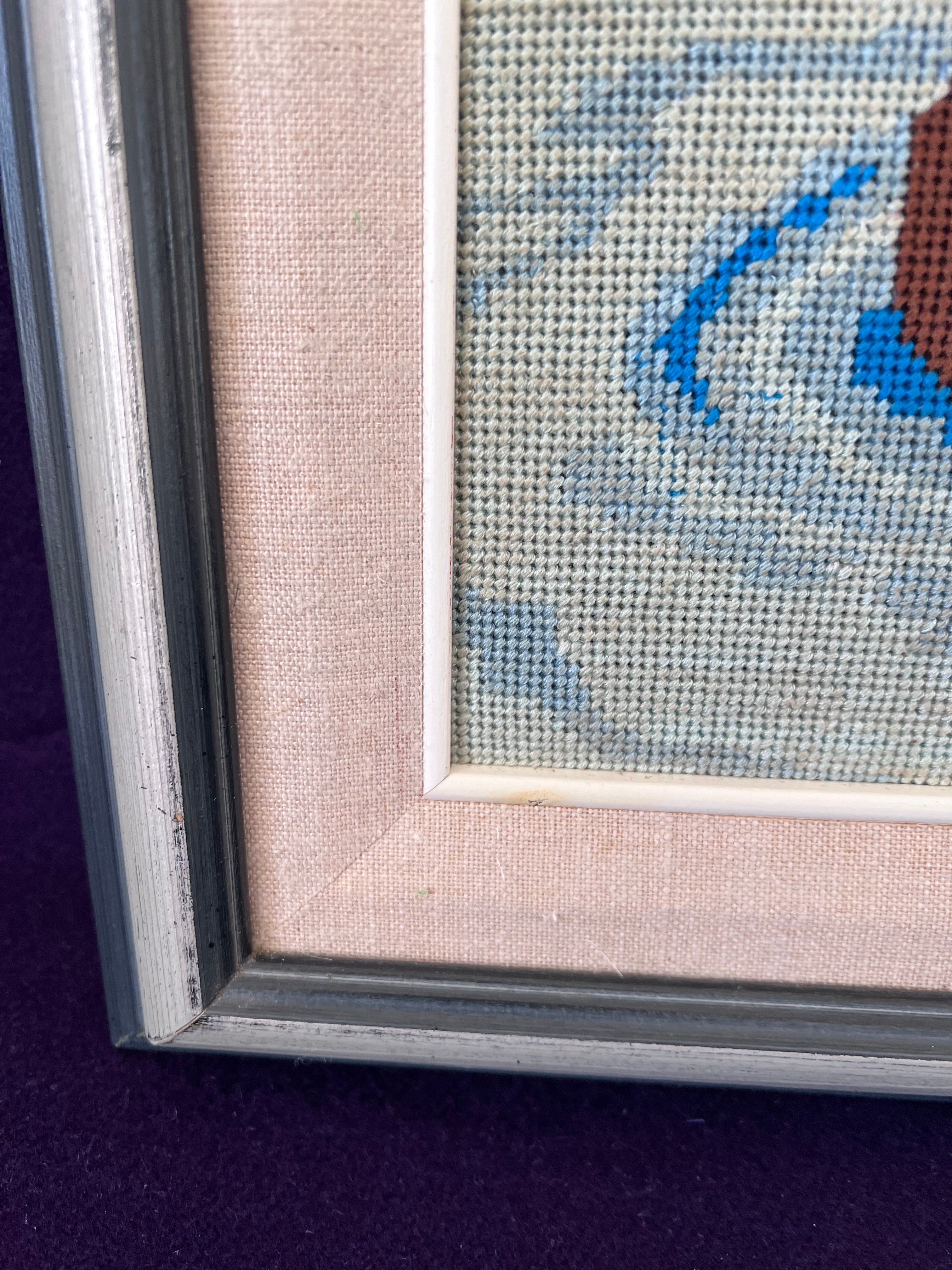 Vintage Wood Duck Needlepoint – Framed Bird Embroidery Wall Art