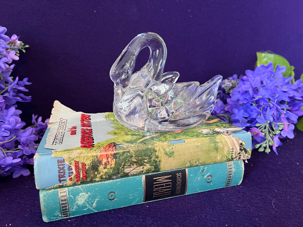 Vintage Pressed Glass Swan Trinket Dish — Grandmillennial Vanity Catchall