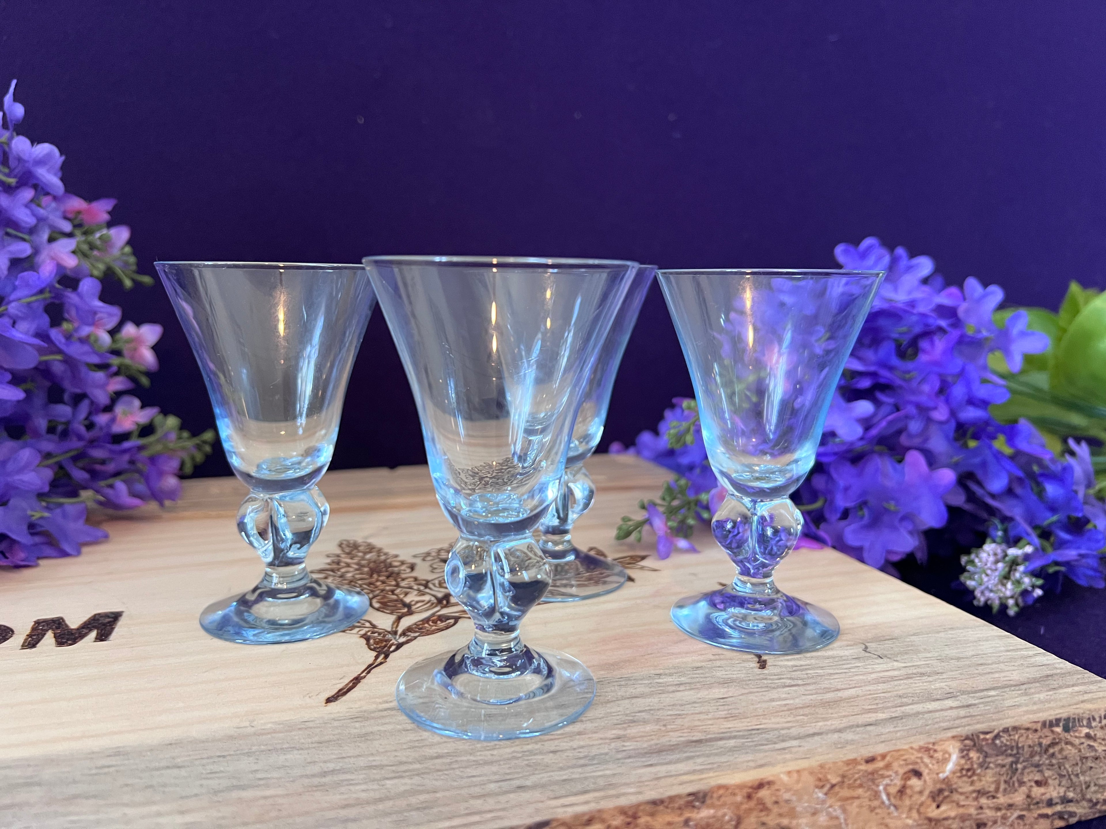 Vintage Light Blue Glass Cordial / Shot Glasses - Set of 4
