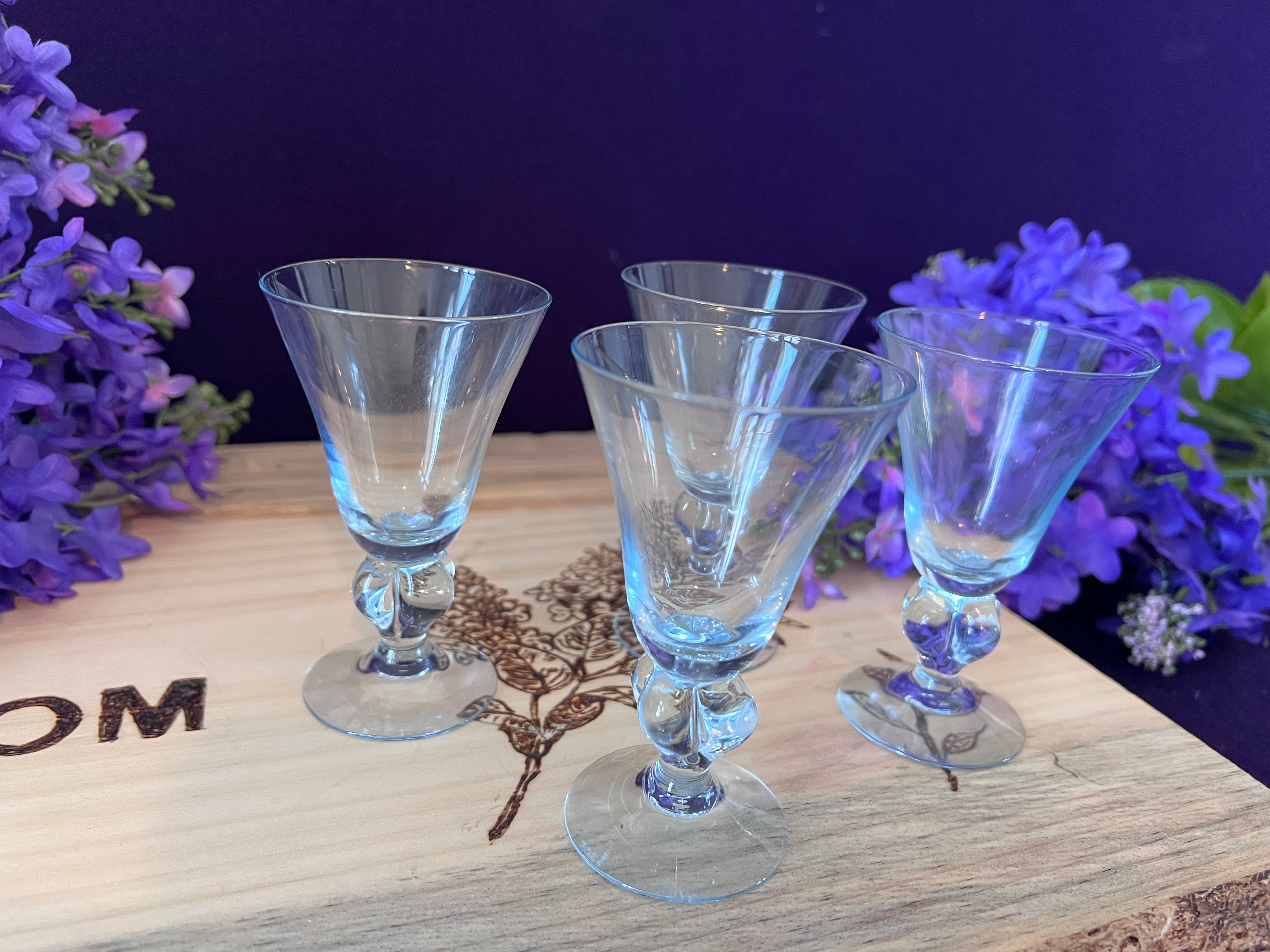Vintage Light Blue Glass Cordial / Shot Glasses - Set of 4
