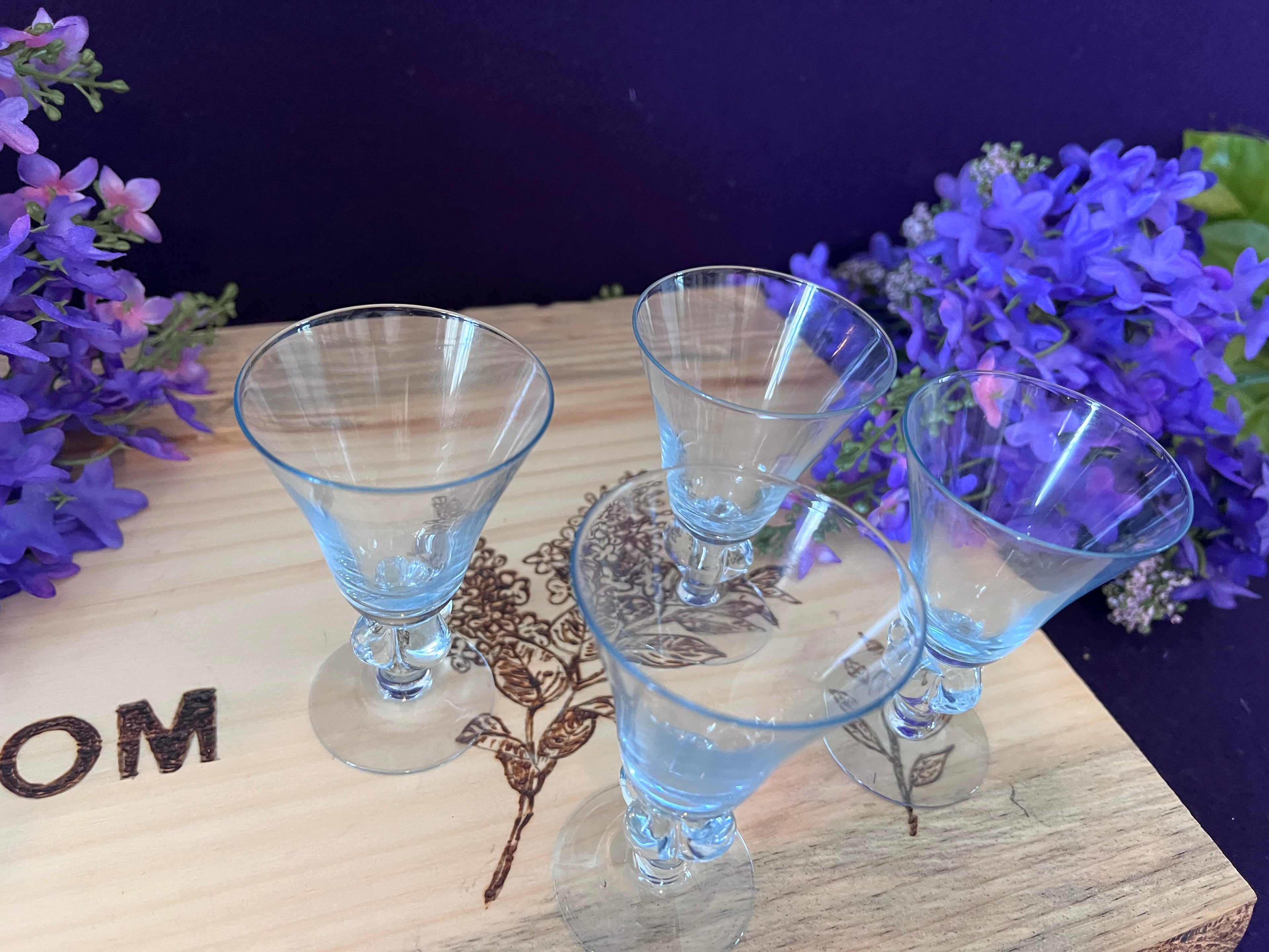 Vintage Light Blue Glass Cordial / Shot Glasses - Set of 4