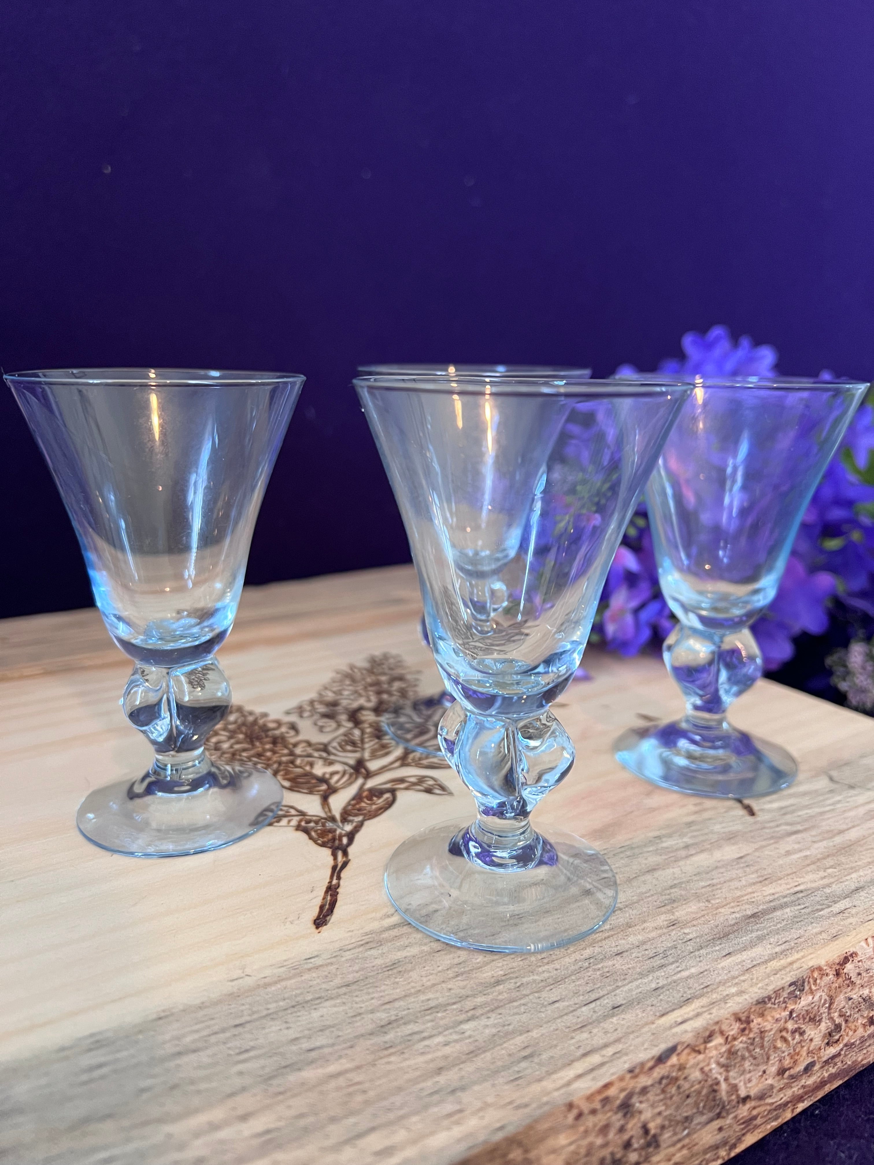 Vintage Light Blue Glass Cordial / Shot Glasses - Set of 4