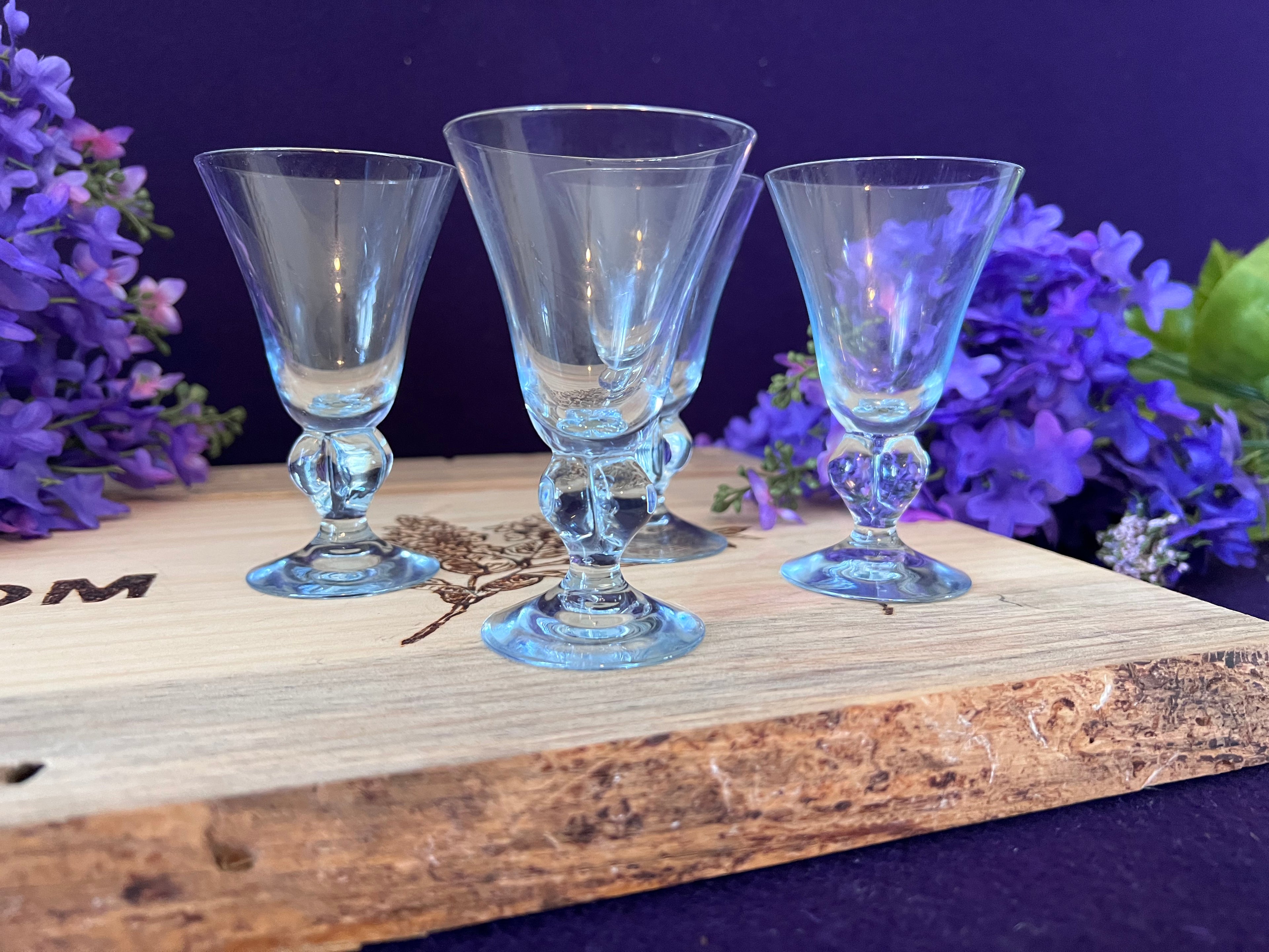 Vintage Light Blue Glass Cordial / Shot Glasses - Set of 4