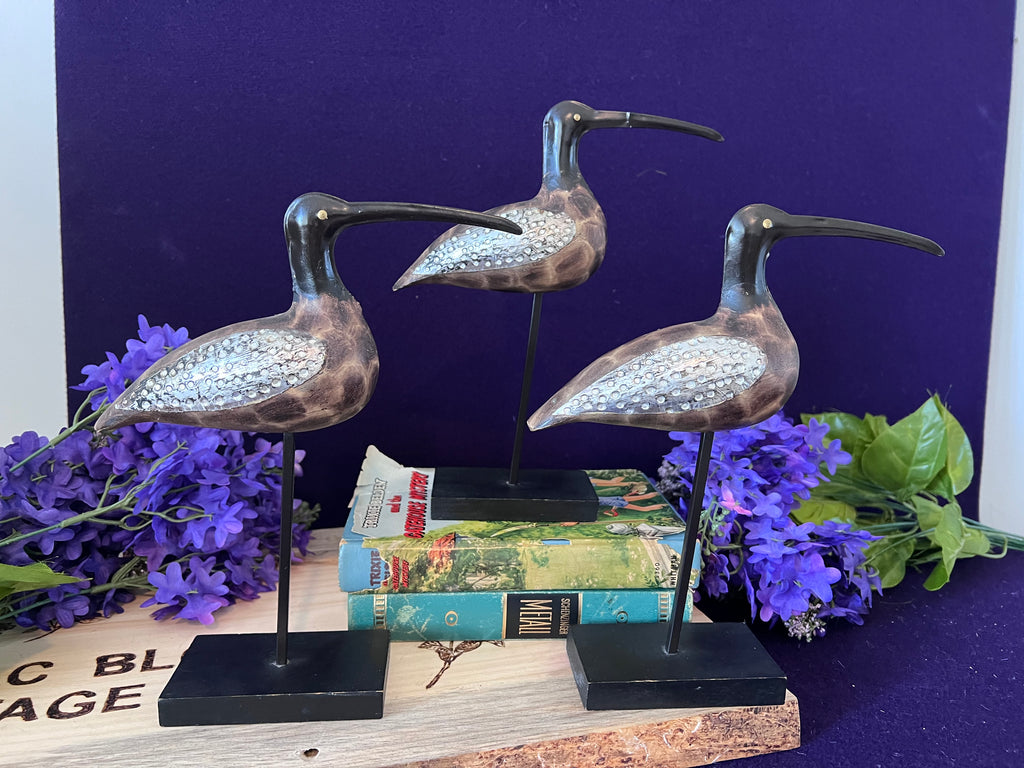Vintage-Style Shorebird Sculptures with Embossed Metal Wings - Trio