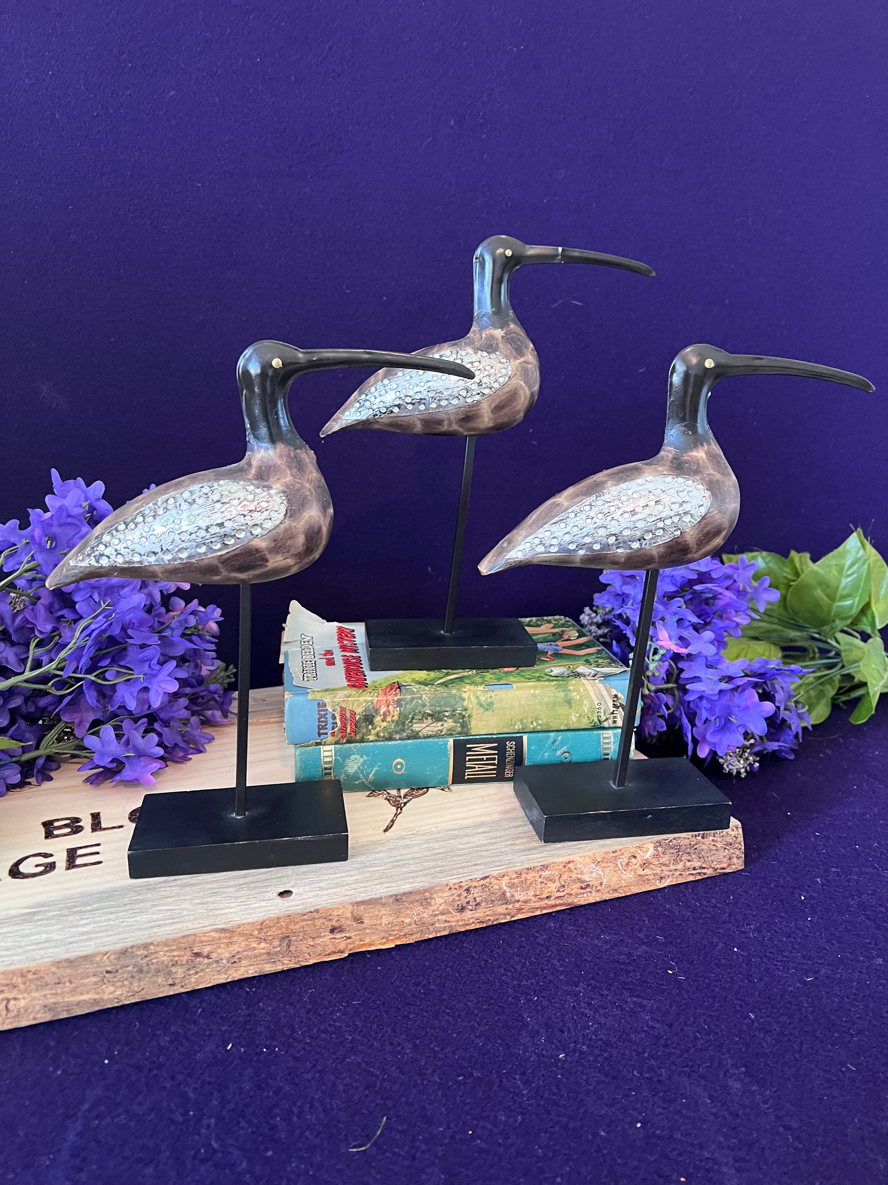 Vintage-Style Shorebird Sculptures with Embossed Metal Wings - Trio