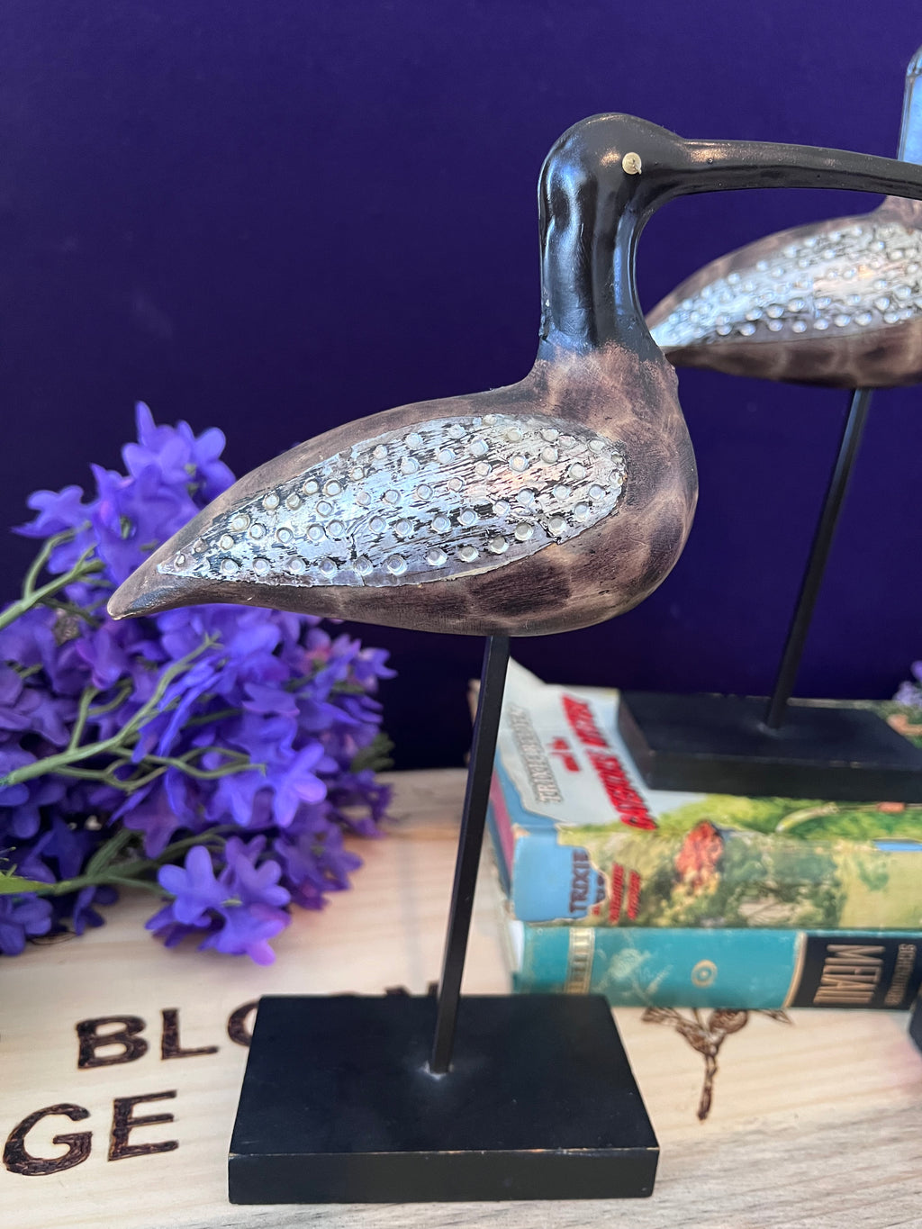 Vintage-Style Shorebird Sculptures with Embossed Metal Wings - Trio