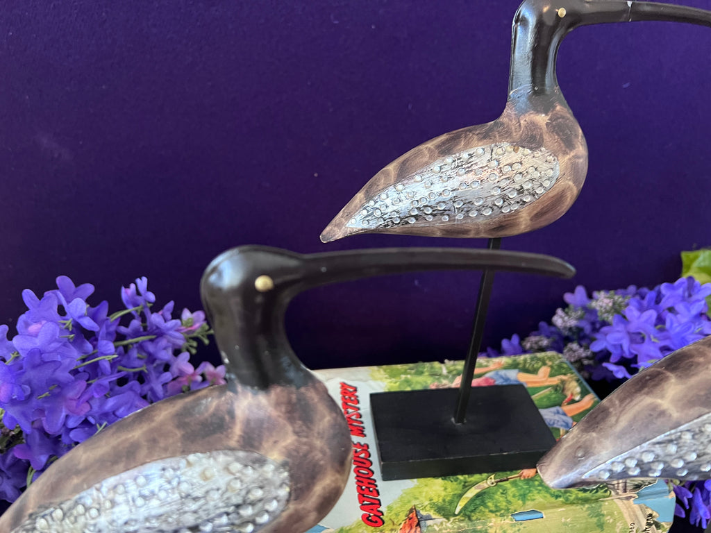 Vintage-Style Shorebird Sculptures with Embossed Metal Wings - Trio