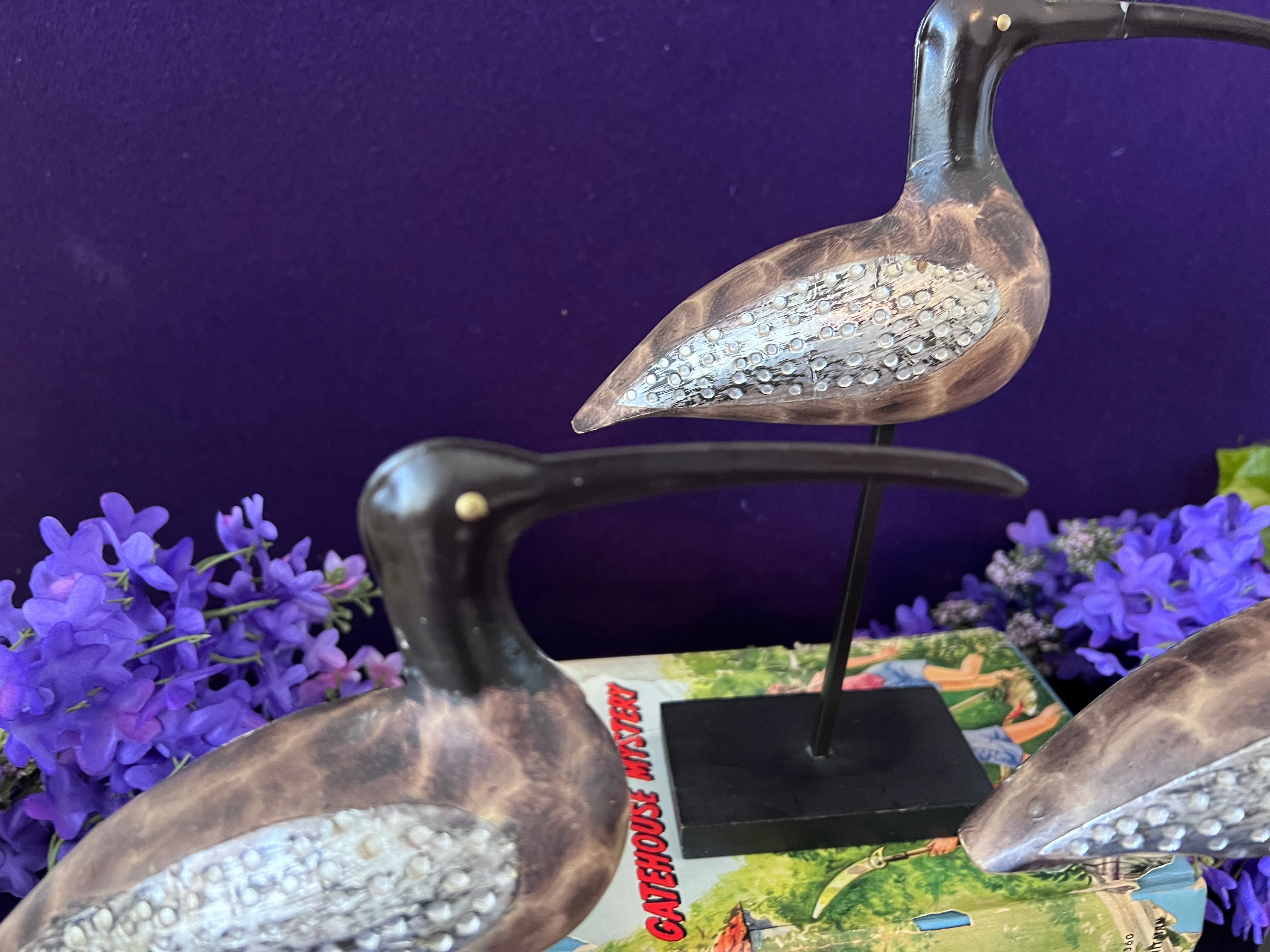 Vintage-Style Shorebird Sculptures with Embossed Metal Wings - Trio