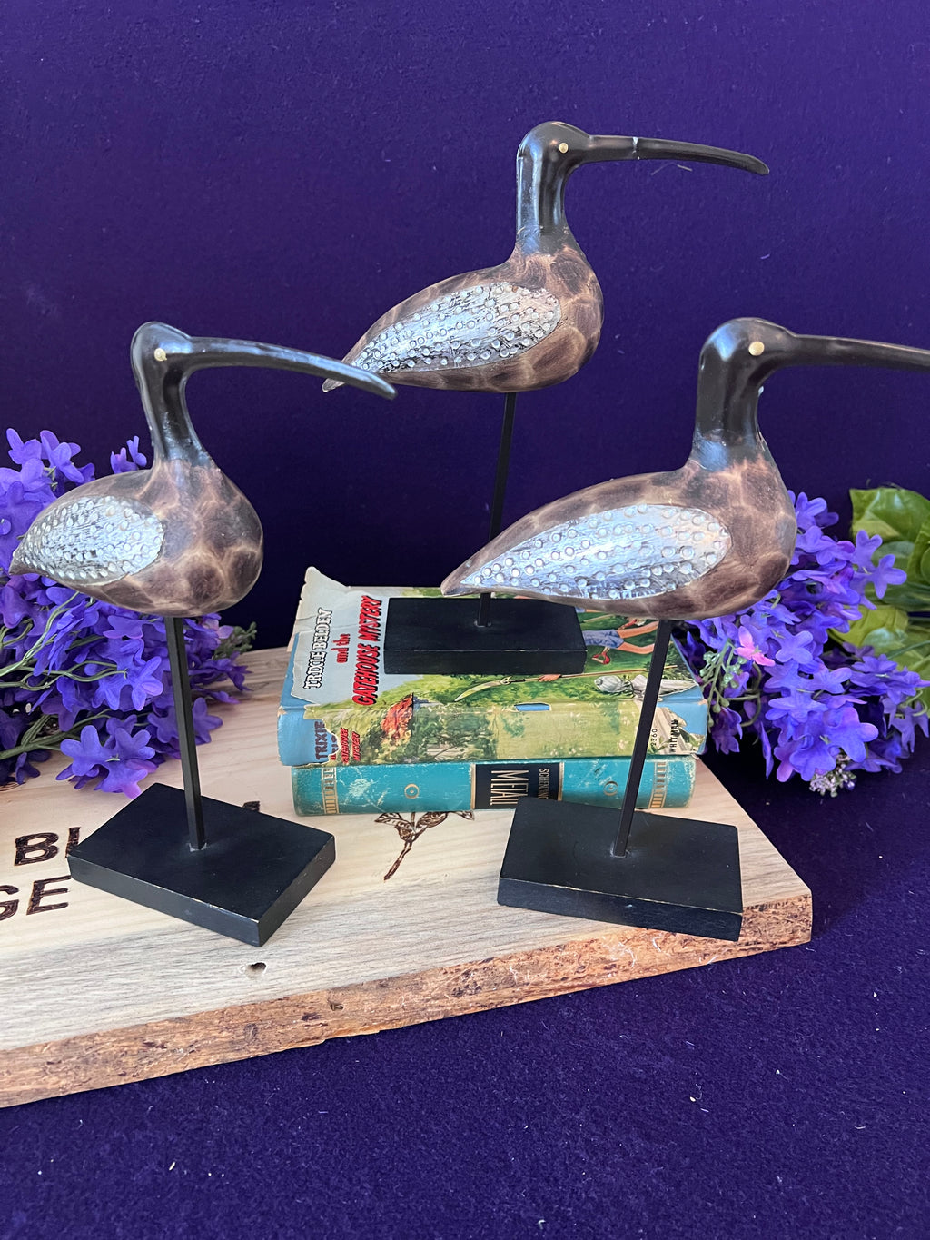 Vintage-Style Shorebird Sculptures with Embossed Metal Wings - Trio