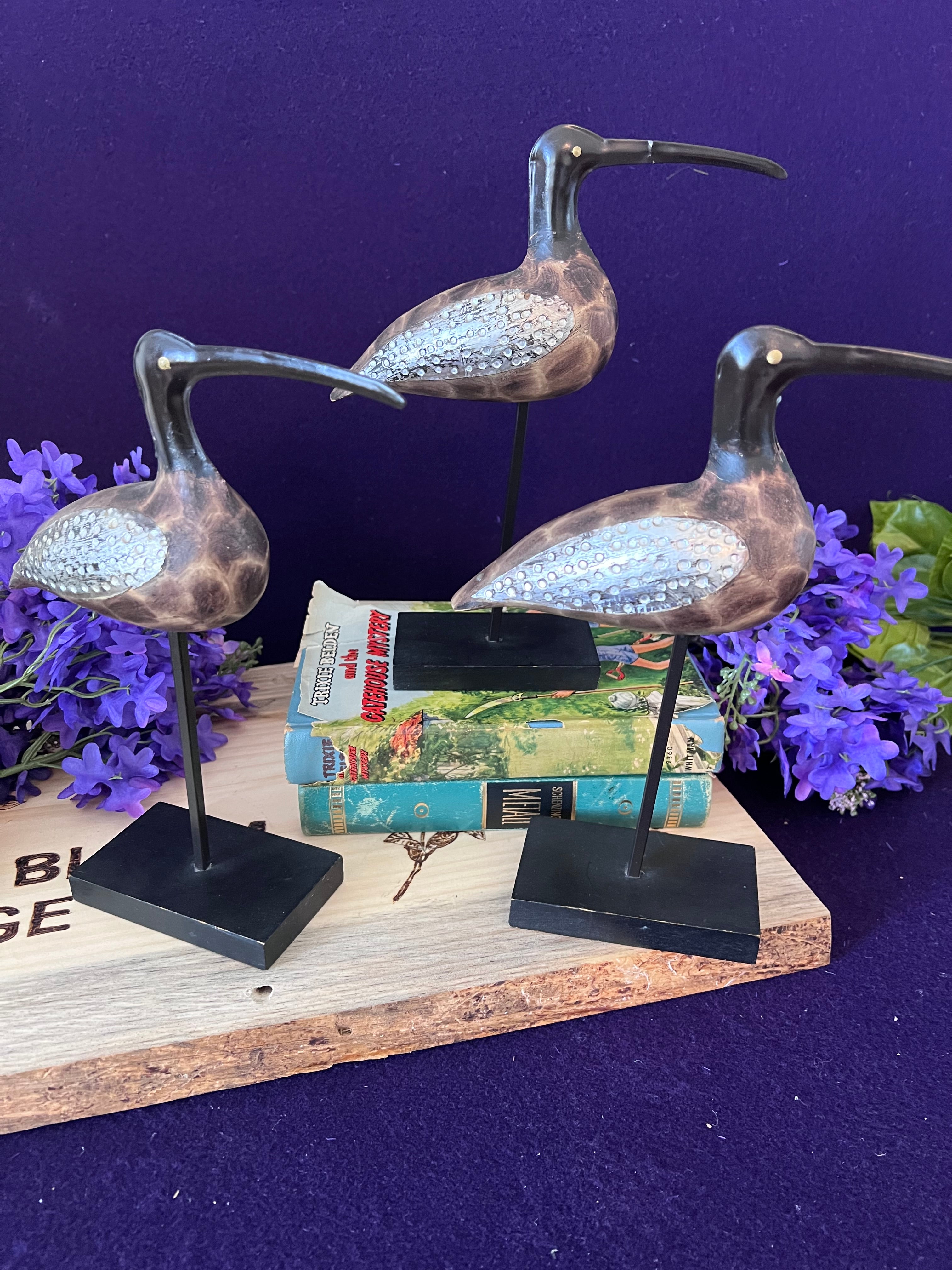 Vintage-Style Shorebird Sculptures with Embossed Metal Wings - Trio
