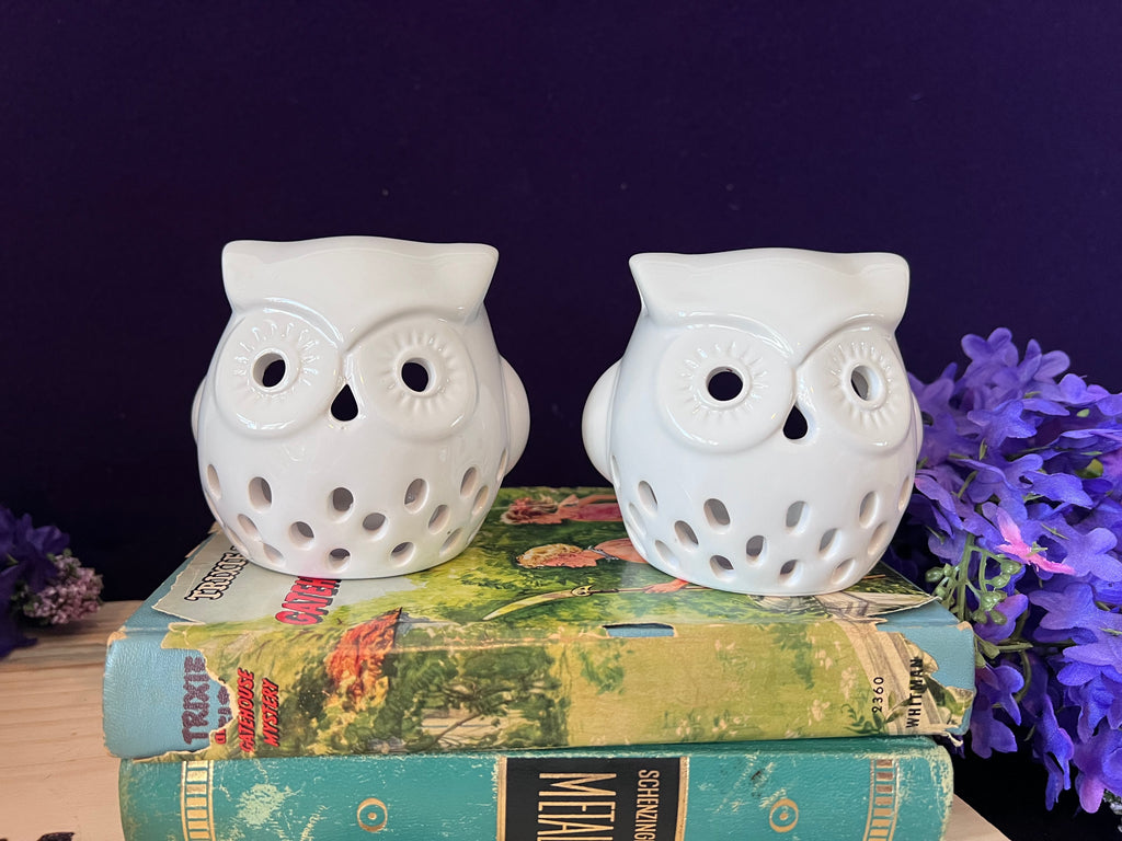 Vintage White Ceramic Owl Tealight Holders – Set of 2