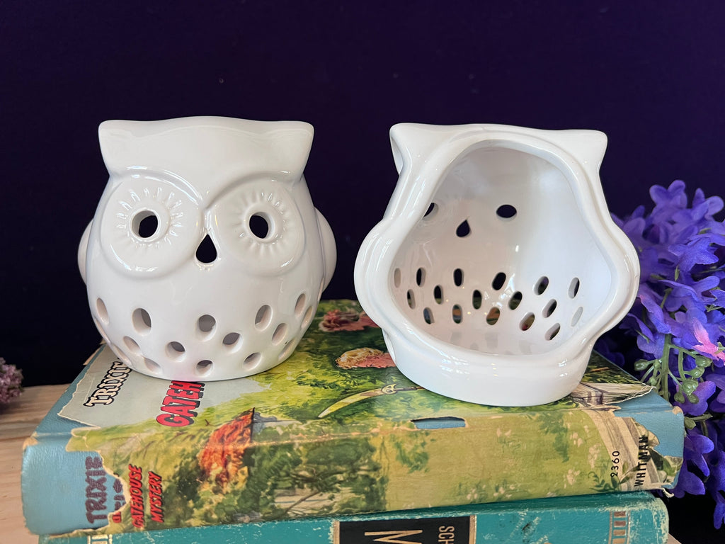 Vintage White Ceramic Owl Tealight Holders – Set of 2
