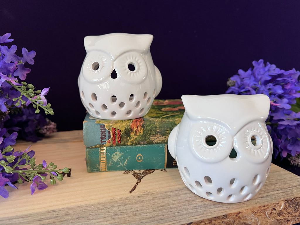 Vintage White Ceramic Owl Tealight Holders – Set of 2