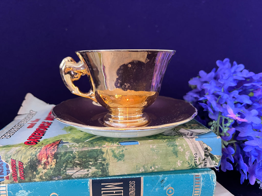 Vintage Royal Winton Gold Lustre Teacup and Saucer, English Bone China Tea Set