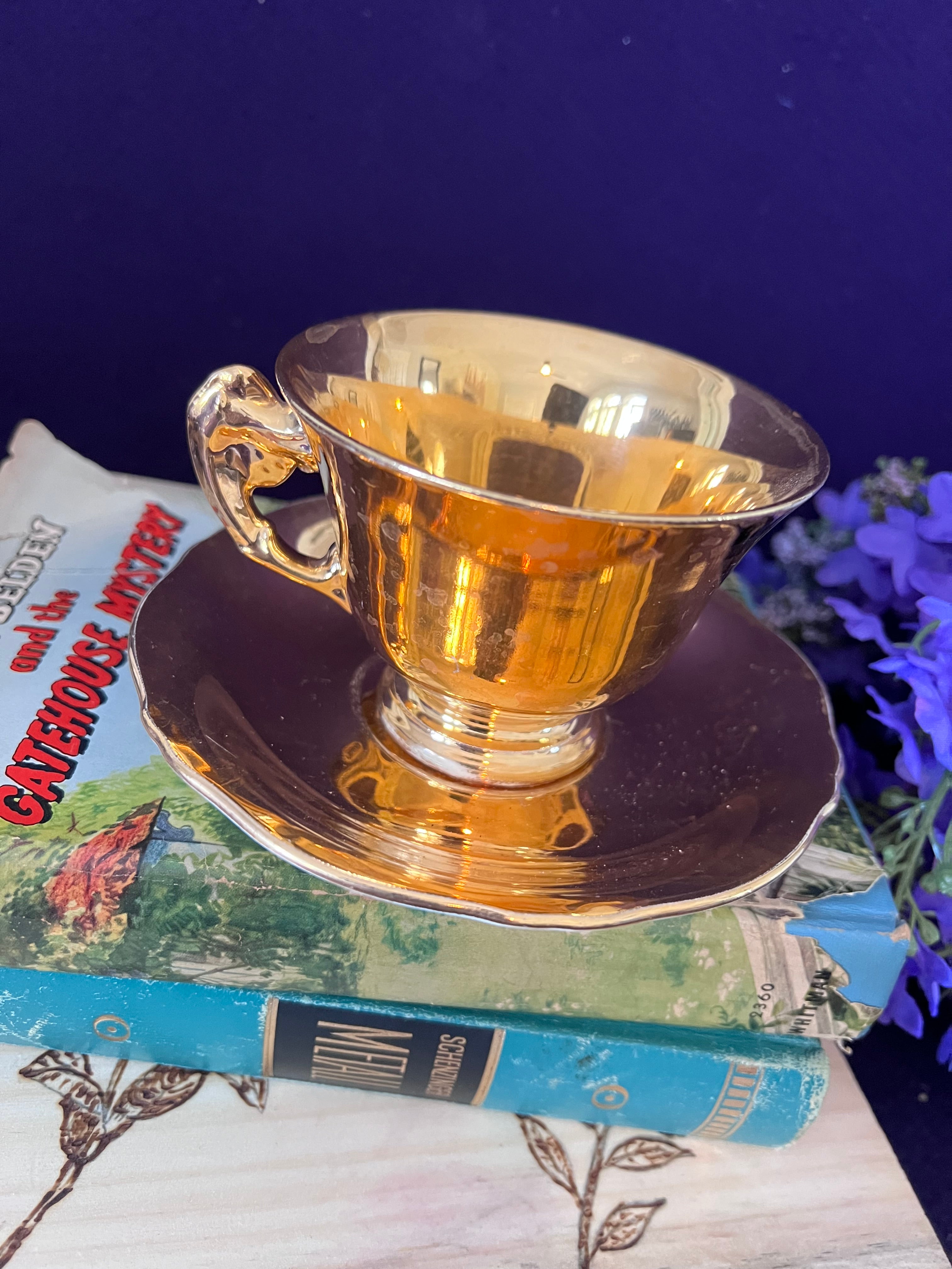 Vintage Royal Winton Gold Lustre Teacup and Saucer, English Bone China Tea Set