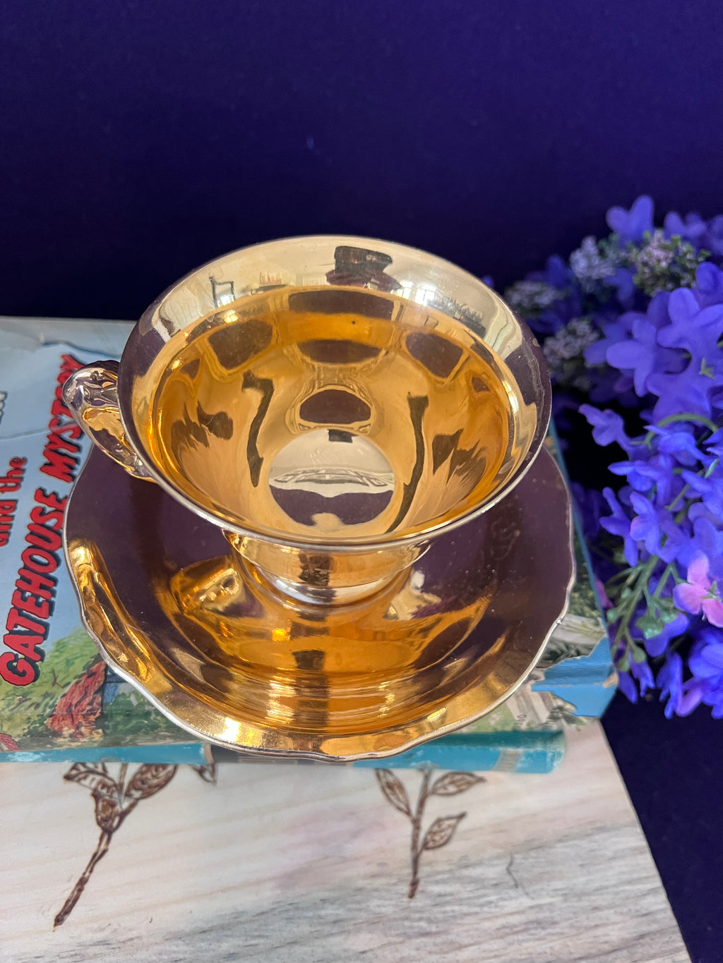 Vintage Royal Winton Gold Lustre Teacup and Saucer, English Bone China Tea Set