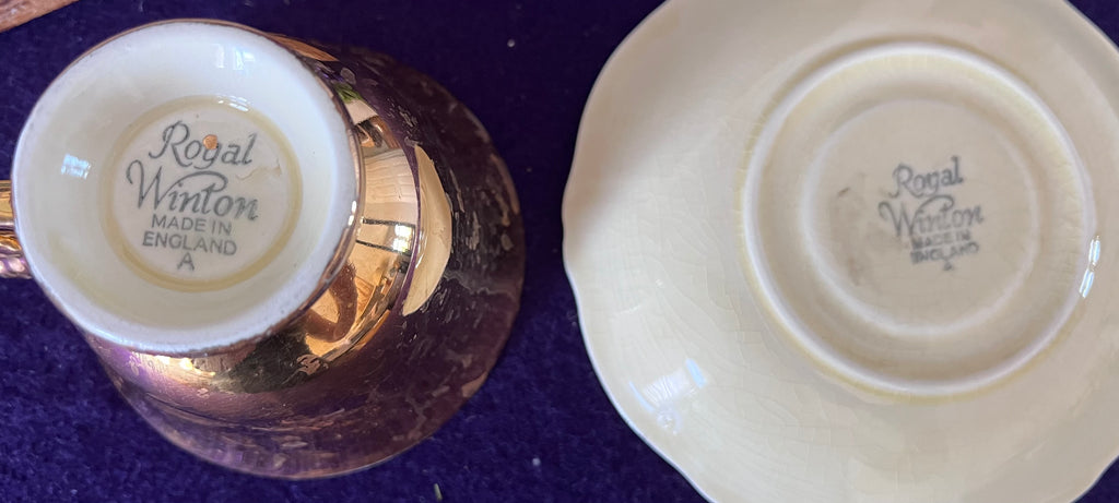 Vintage Royal Winton Gold Lustre Teacup and Saucer, English Bone China Tea Set