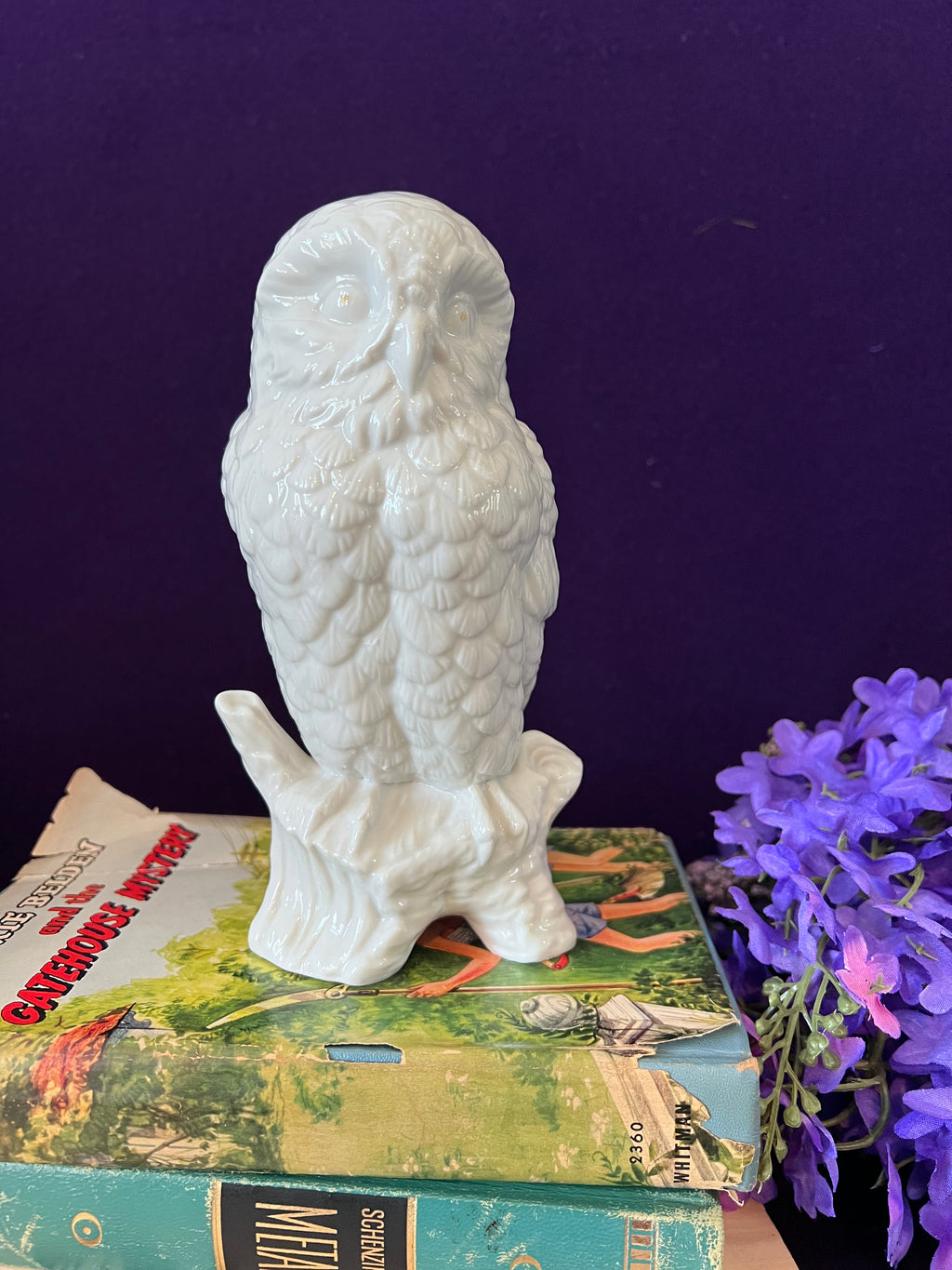 Vintage White Porcelain Owl Figurine on Tree Stump — Capilano Vancouver, Made in Japan