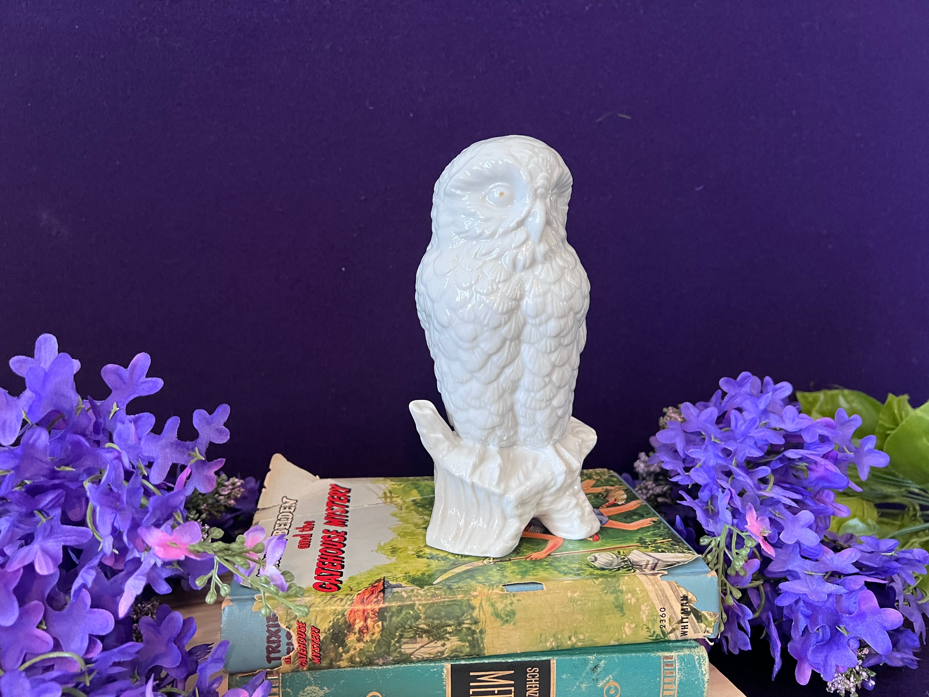 Vintage White Porcelain Owl Figurine on Tree Stump — Capilano Vancouver, Made in Japan