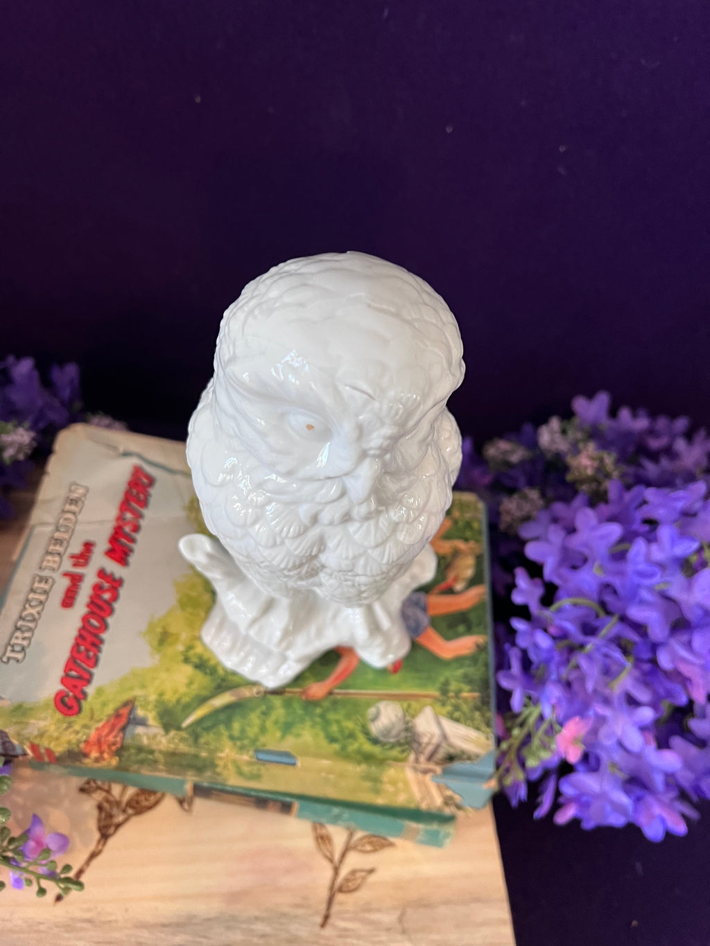 Vintage White Porcelain Owl Figurine on Tree Stump — Capilano Vancouver, Made in Japan