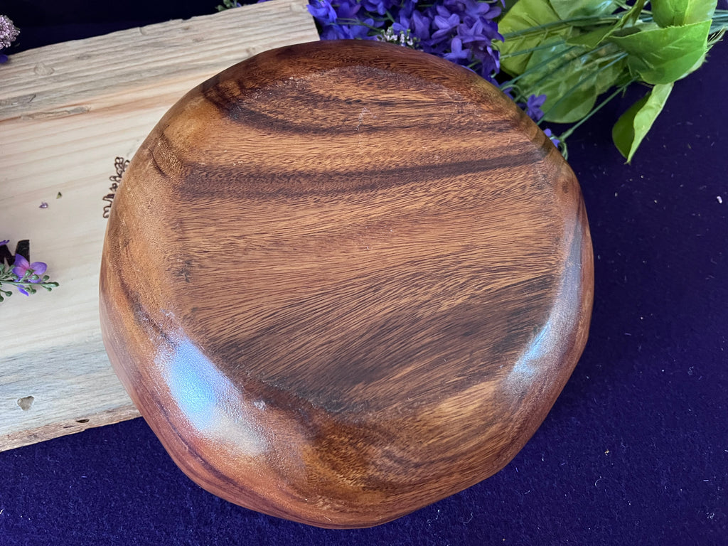 Vintage Mid-Century Modern Monkey Pod Wood Serving Bowl – Scalloped Edge – Hand-Carved