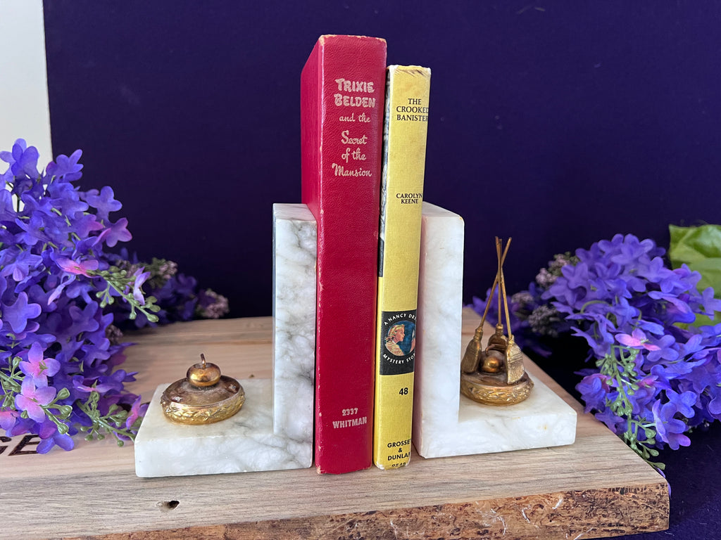 Vintage 1954 Weyburn Ladies Curling Championship Marble Bookends — Canadian Canadiana