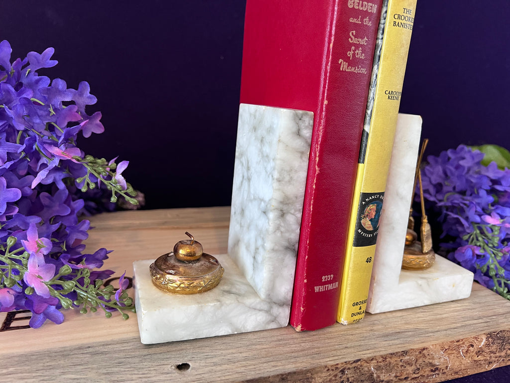 Vintage 1954 Weyburn Ladies Curling Championship Marble Bookends — Canadian Canadiana