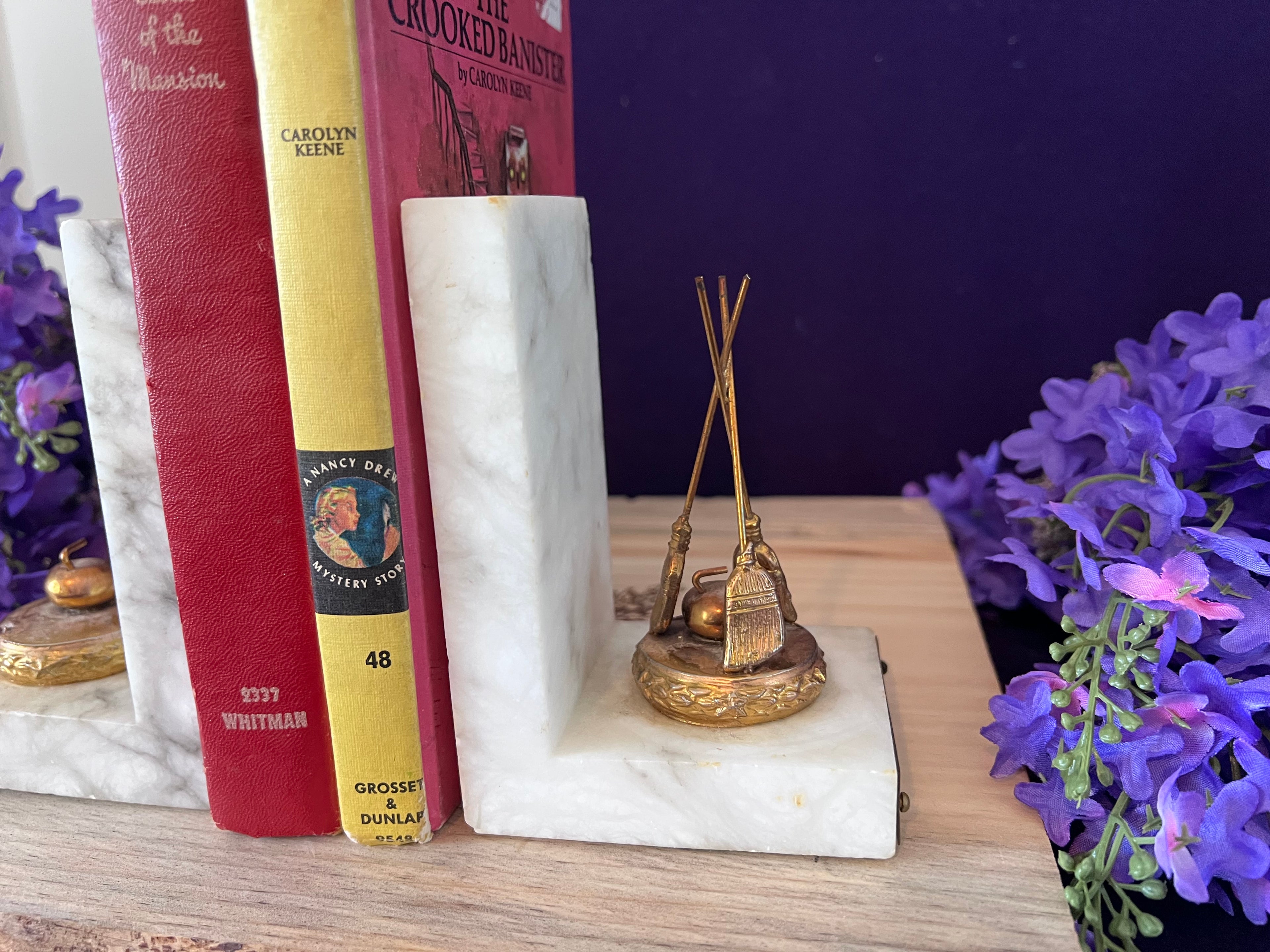 Vintage 1954 Weyburn Ladies Curling Championship Marble Bookends — Canadian Canadiana