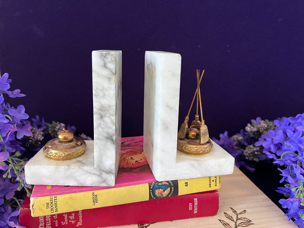 Vintage 1954 Weyburn Ladies Curling Championship Marble Bookends — Canadian Canadiana