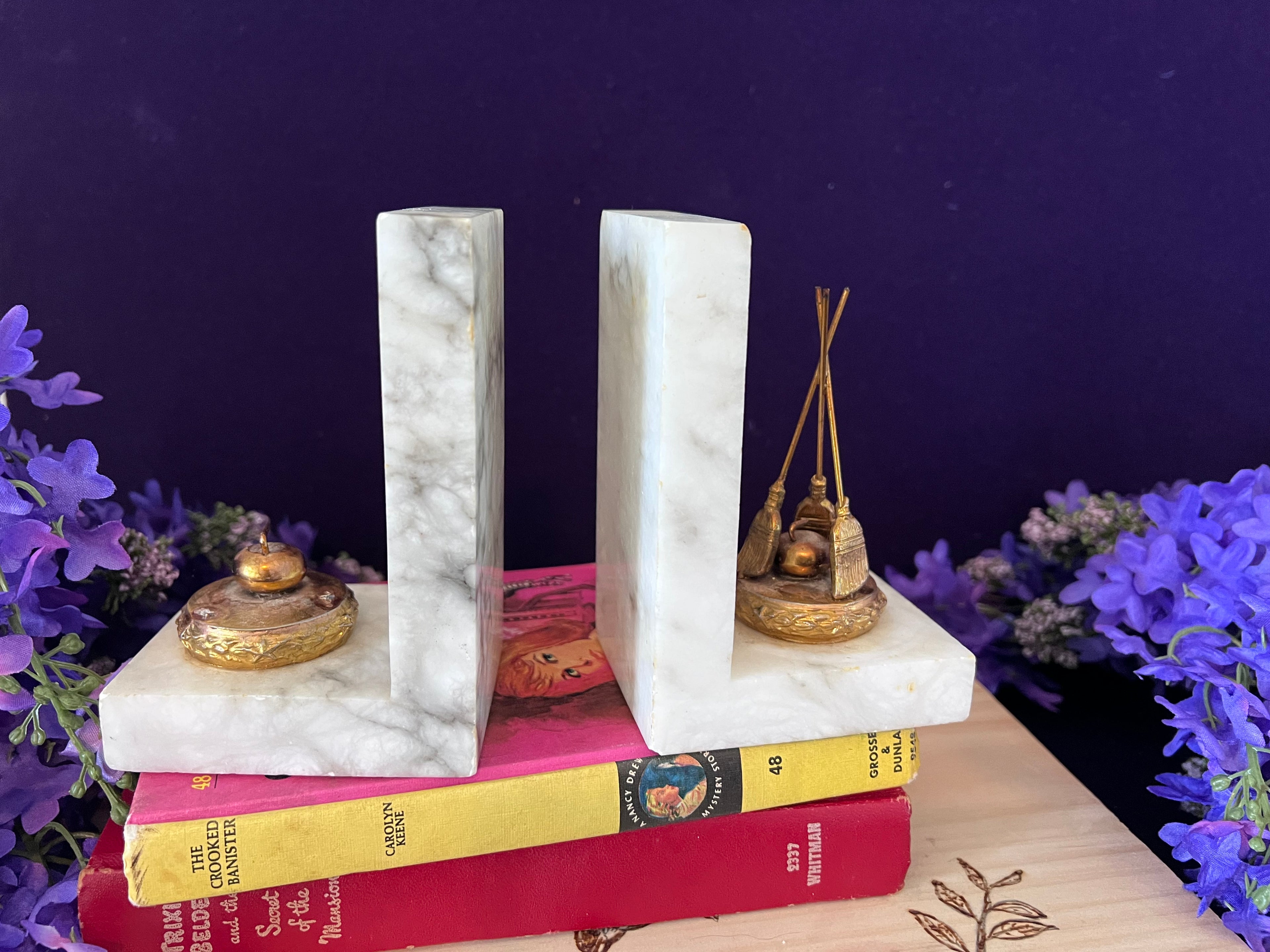 Vintage 1954 Weyburn Ladies Curling Championship Marble Bookends — Canadian Canadiana