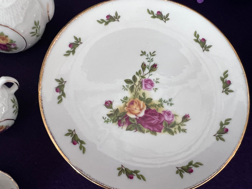 Vintage Royal Albert "Old Country Roses" Miniature Tea Set with Original Presentation Box - 9-Piece Complete Mini Tea Service