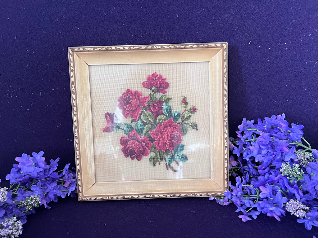 Vintage Framed Floral Rose Needlepoint Art – Toronto Provenance