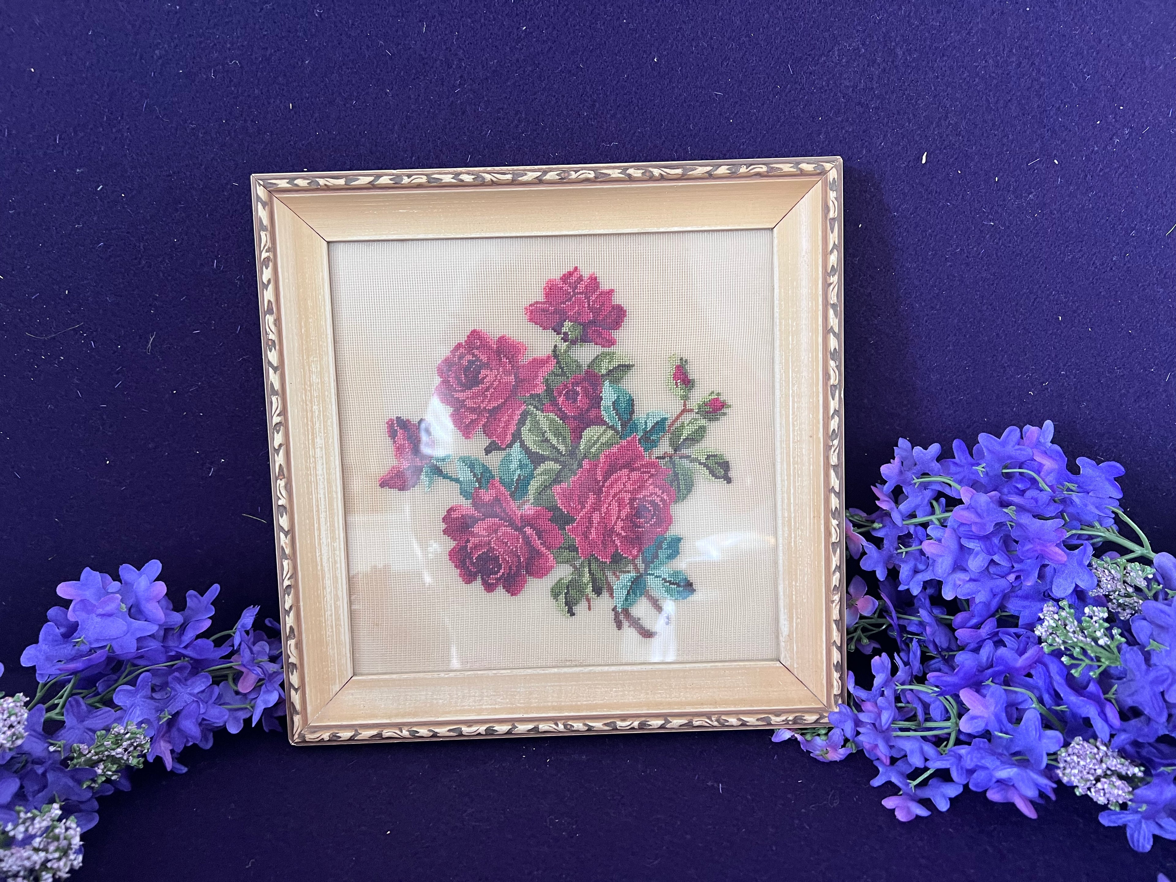 Vintage Framed Floral Rose Needlepoint Art – Toronto Provenance